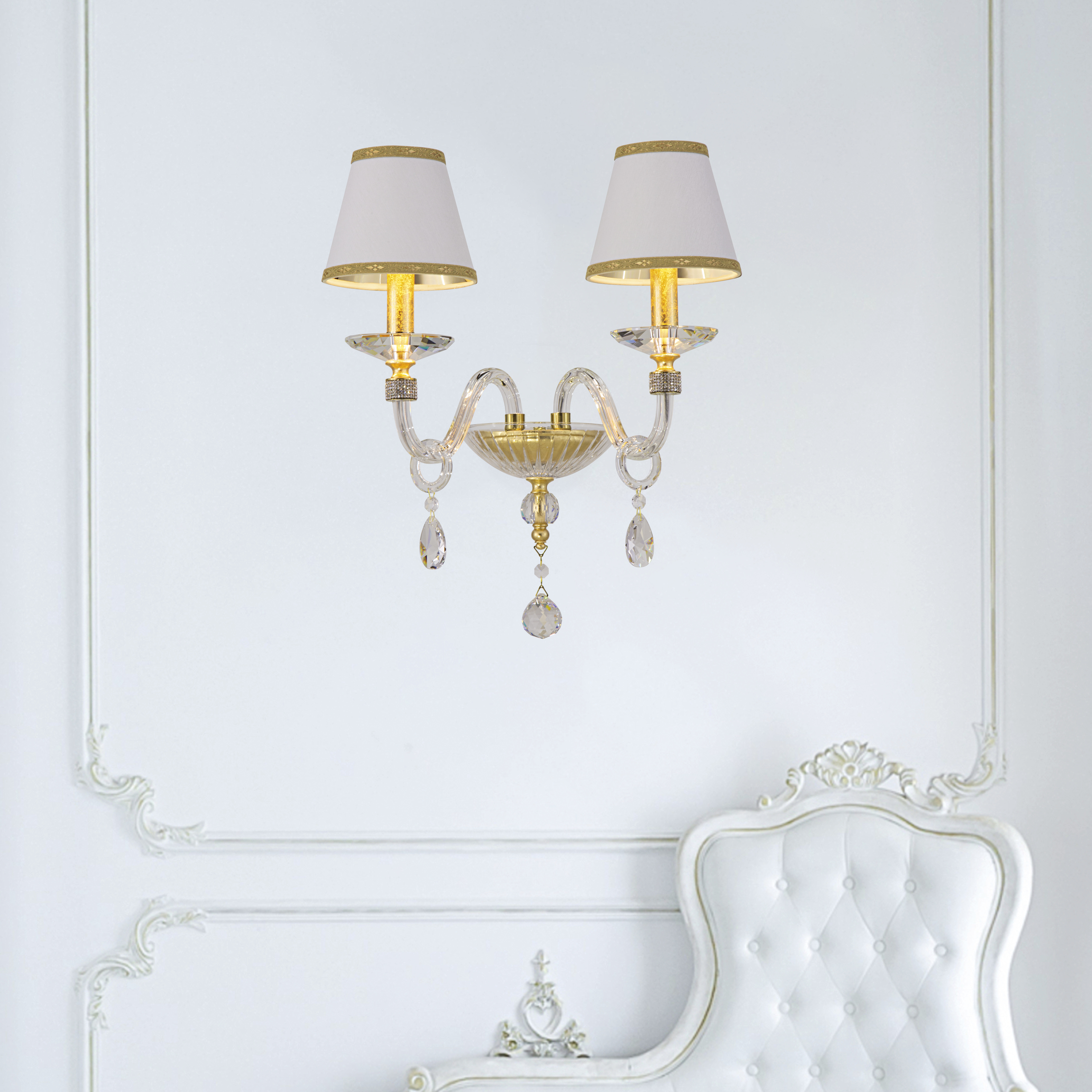 Stellina 102/AP 2 φύλλο χρυσού-κρυστάλλινη απλίκα τοίχου-pvc white gold shade