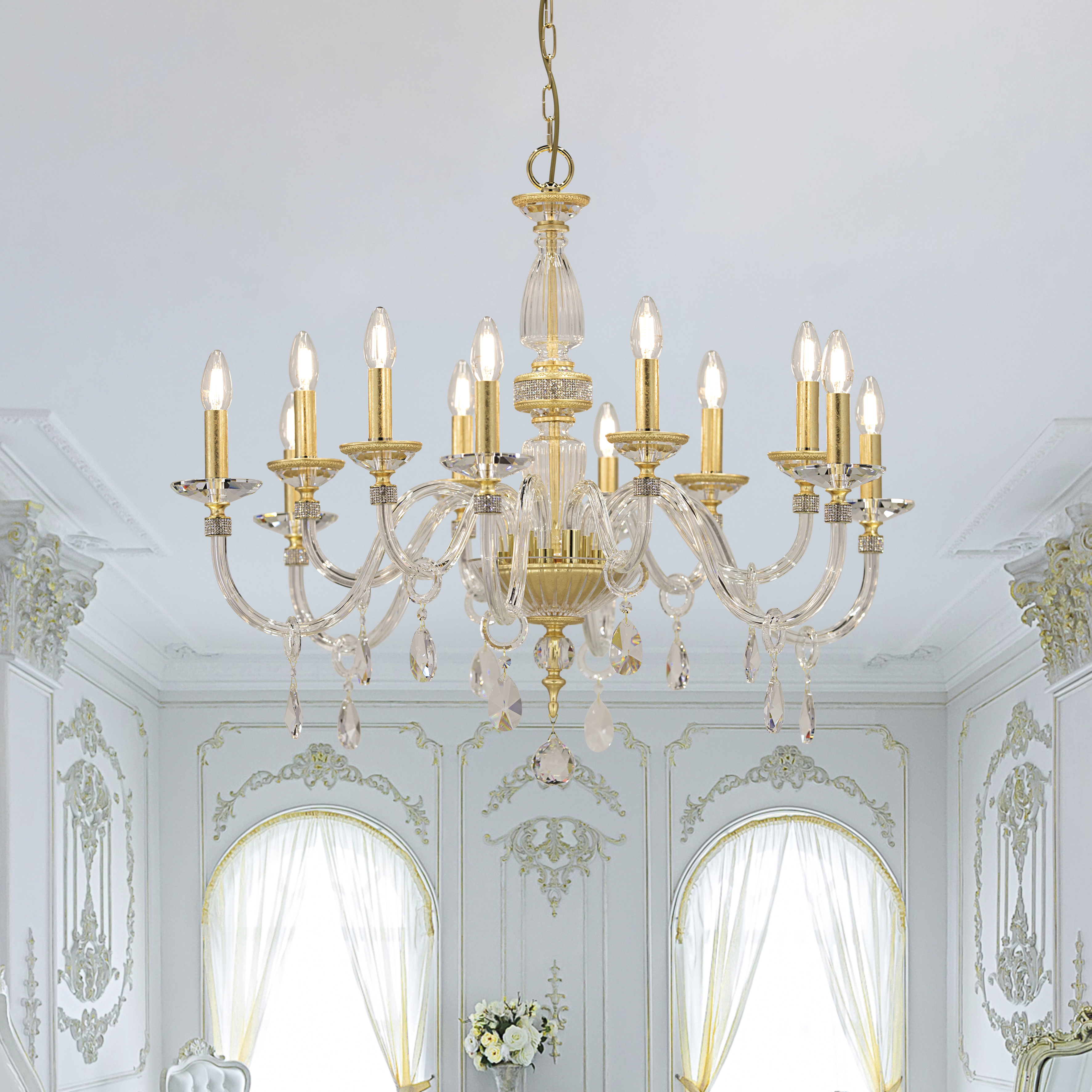 Stellina 102/CH 12 φύλλο χρυσού-κρυστάλλινος πολυέλαιος