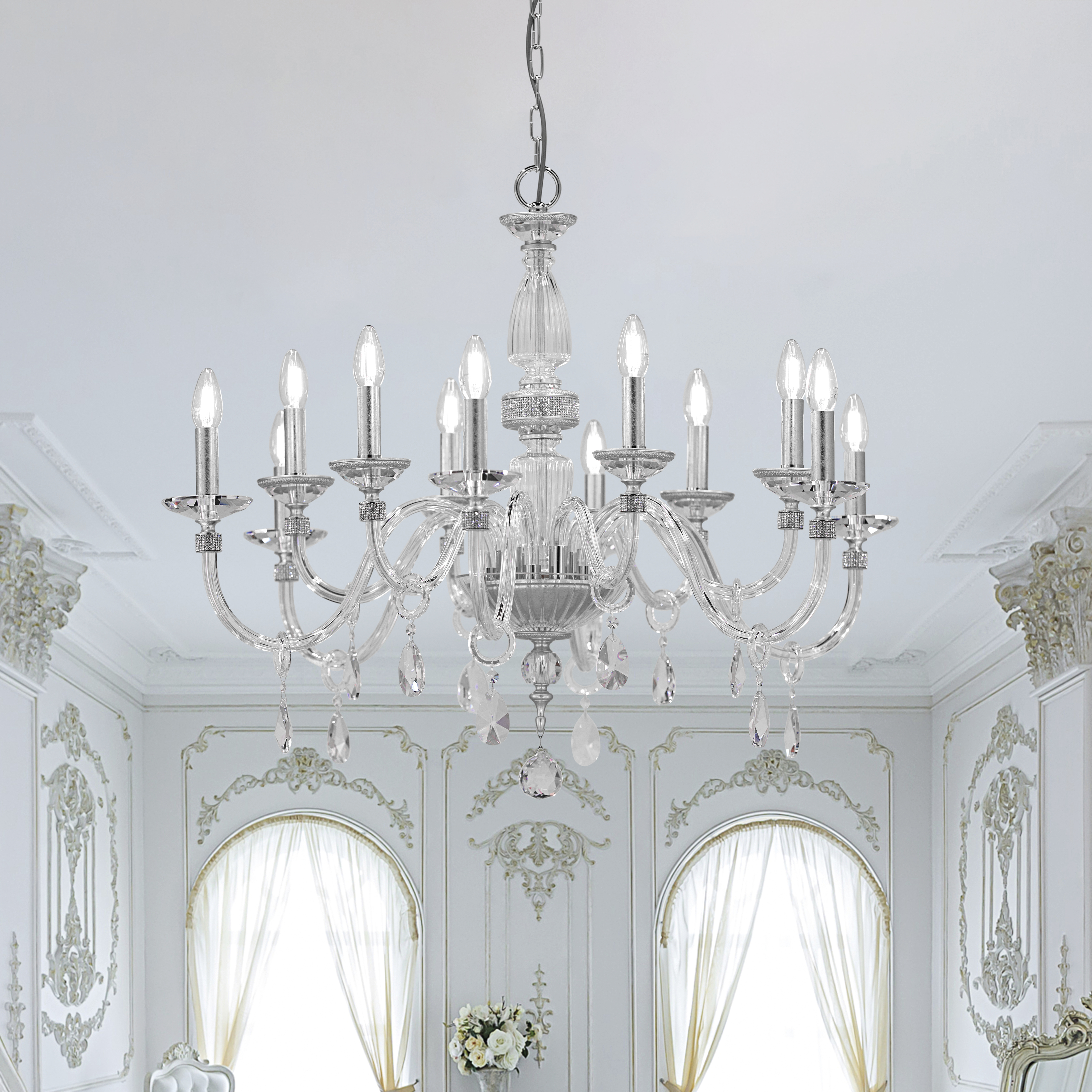 Stellina 102/CH 12 φύλλο ασήμι-κρυστάλλινος πολυέλαιος