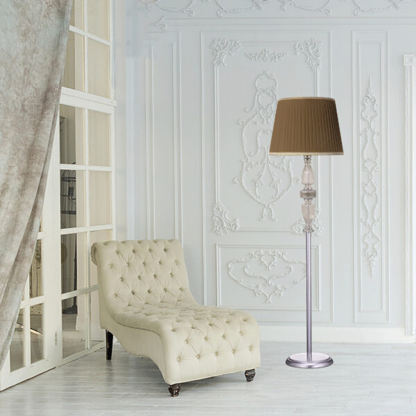 102 FL silver leaf crystal fabric mocha shade view1