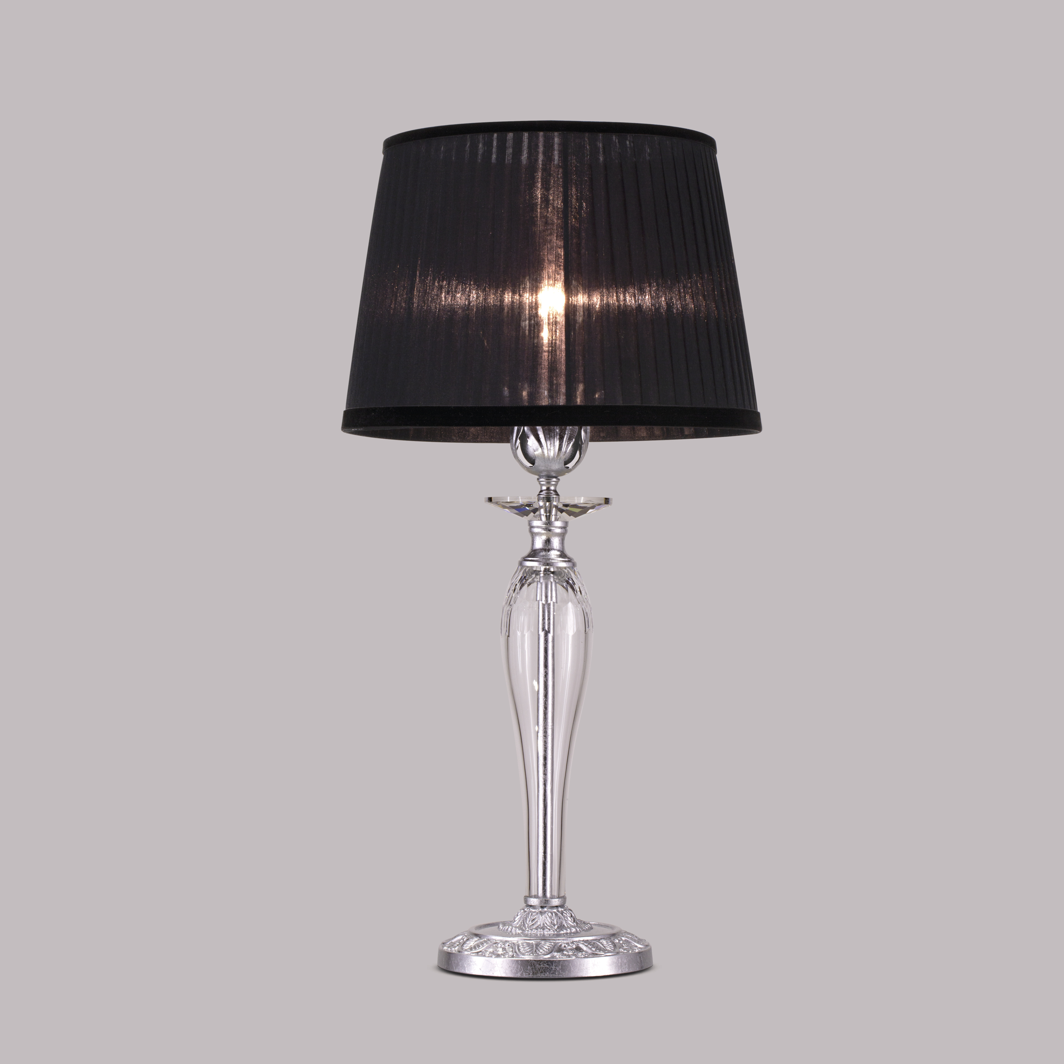 Contessa 120/LM φύλλο ασήμι-κρυστάλλινο επιτραπέζιο φωτιστικό-λαμπατέρ-organdy black shade