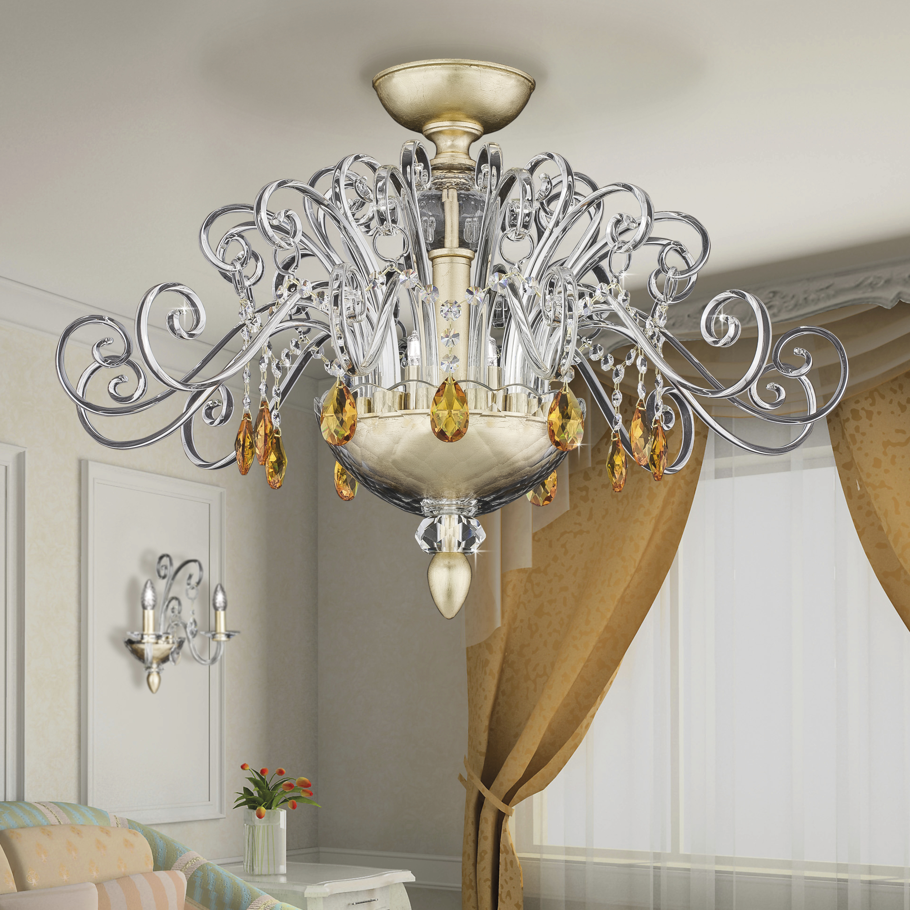 Contessa 120/PLM φύλλο χρυσού-κρυστάλλινο φωτιστικό οροφής-πλαφονιέρα