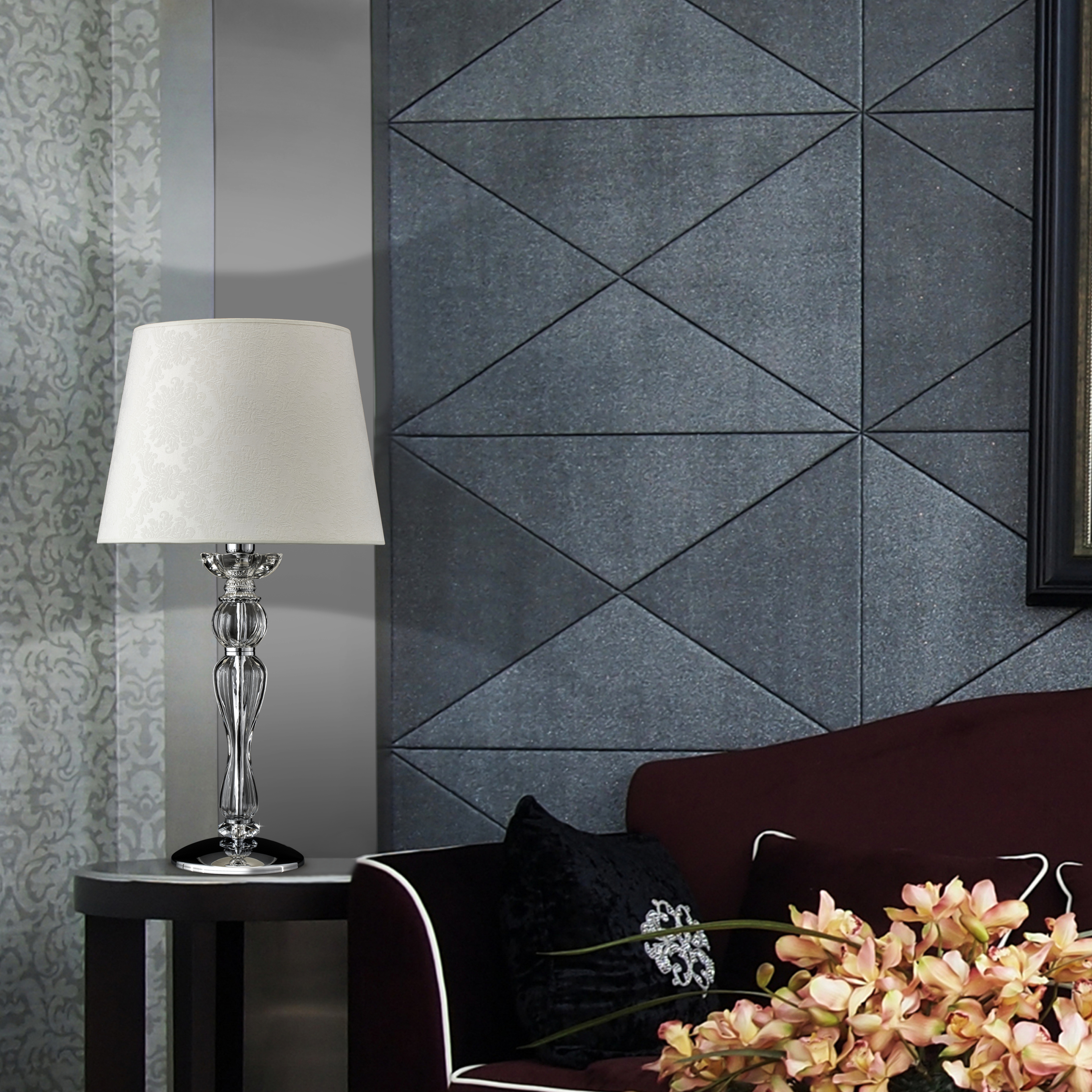 Elizabeth 125/LG χρώμιο-κρυστάλλινο επιτραπέζιο φωτιστικό-λαμπατέρ-pvc damasco shade