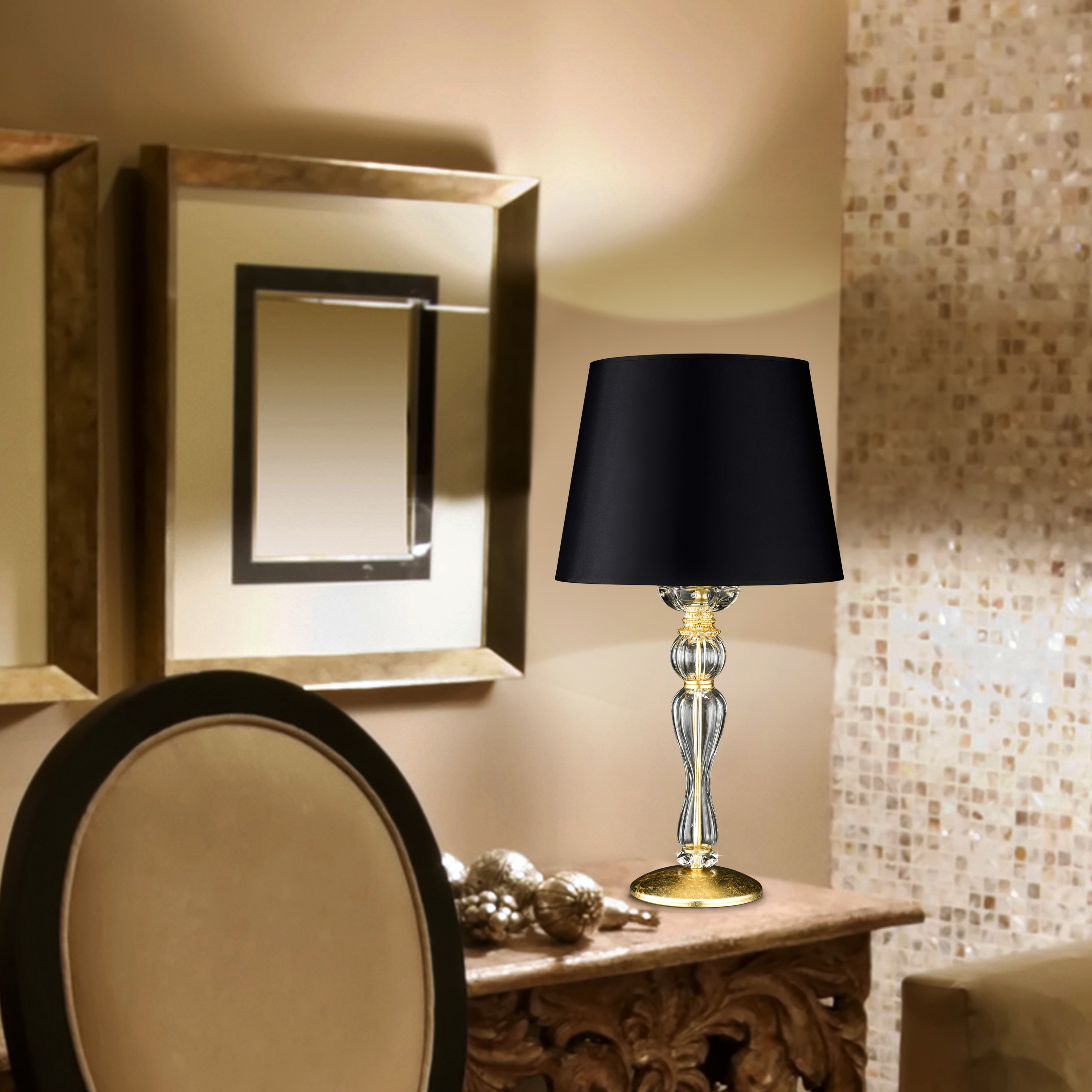 Elizabeth 125/LG φύλλο χρυσού-κρυστάλλινο επιτραπέζιο φωτιστικό-λαμπατέρ-pvc black gold shade