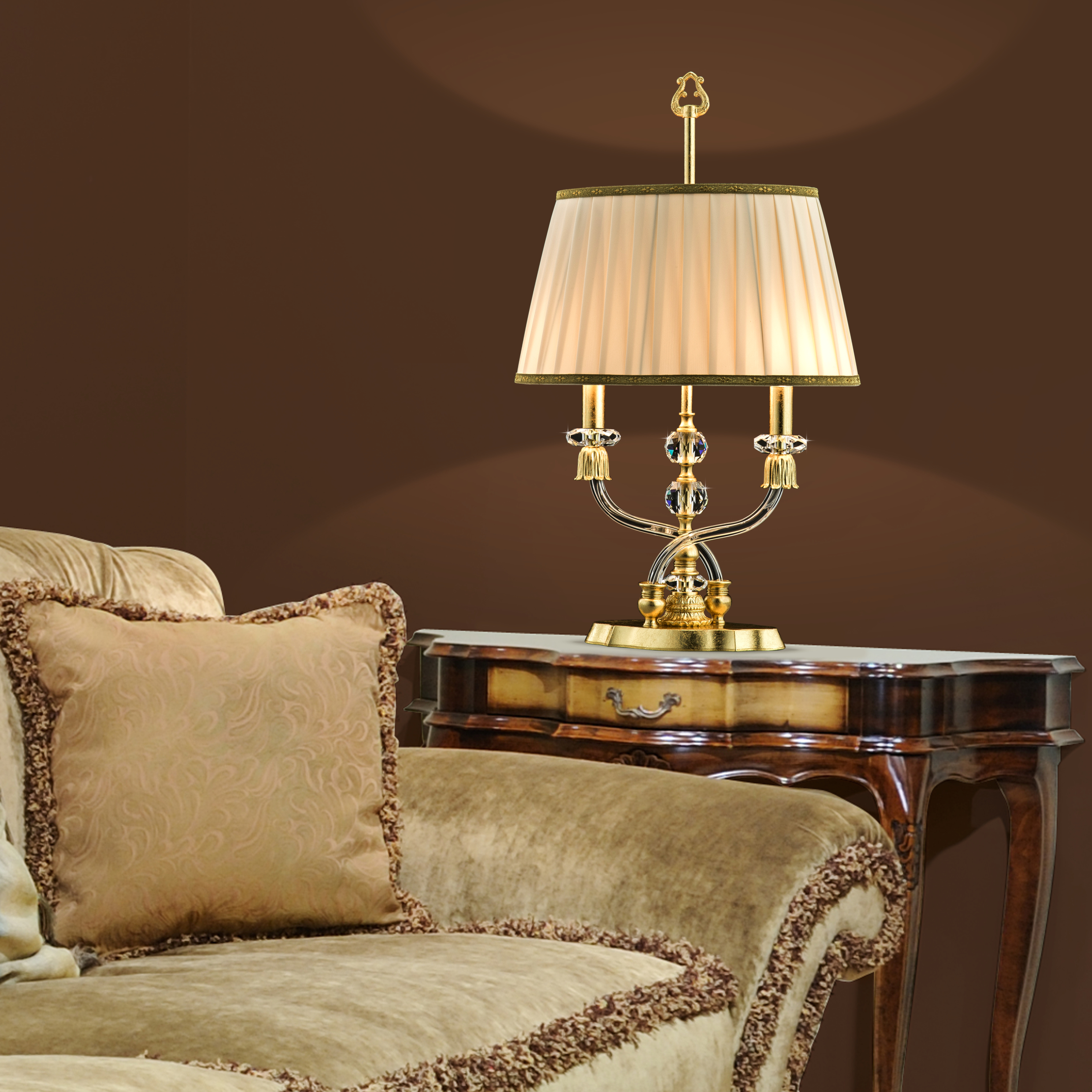 125 LM gold leaf crystal fabric beige shade view1 Elizabeth GrandoLuce