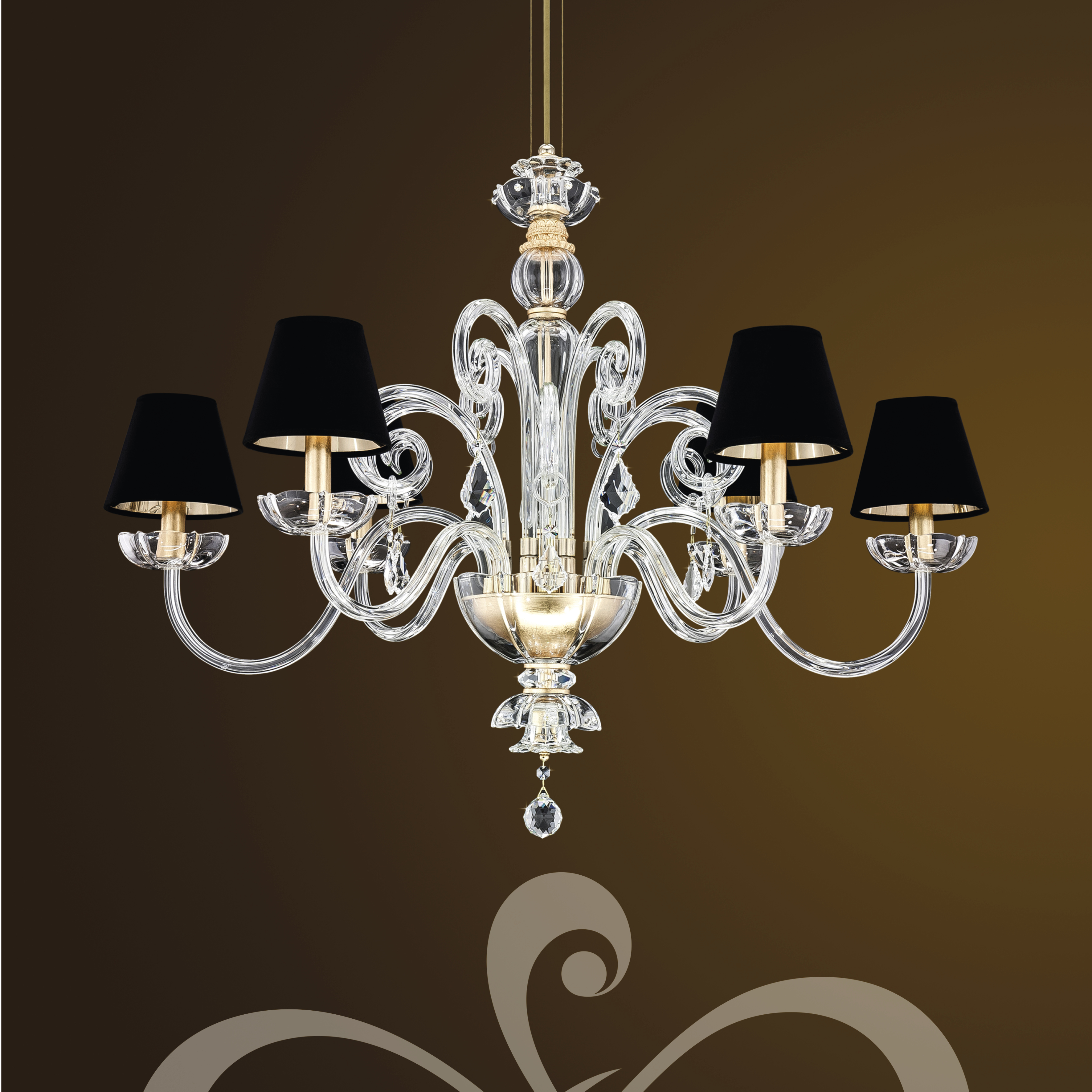 Elizabeth 125/RL 6 φύλλο χρυσού-κρυστάλλινος γραμμικός πολυέλαιος-pvc black gold shade