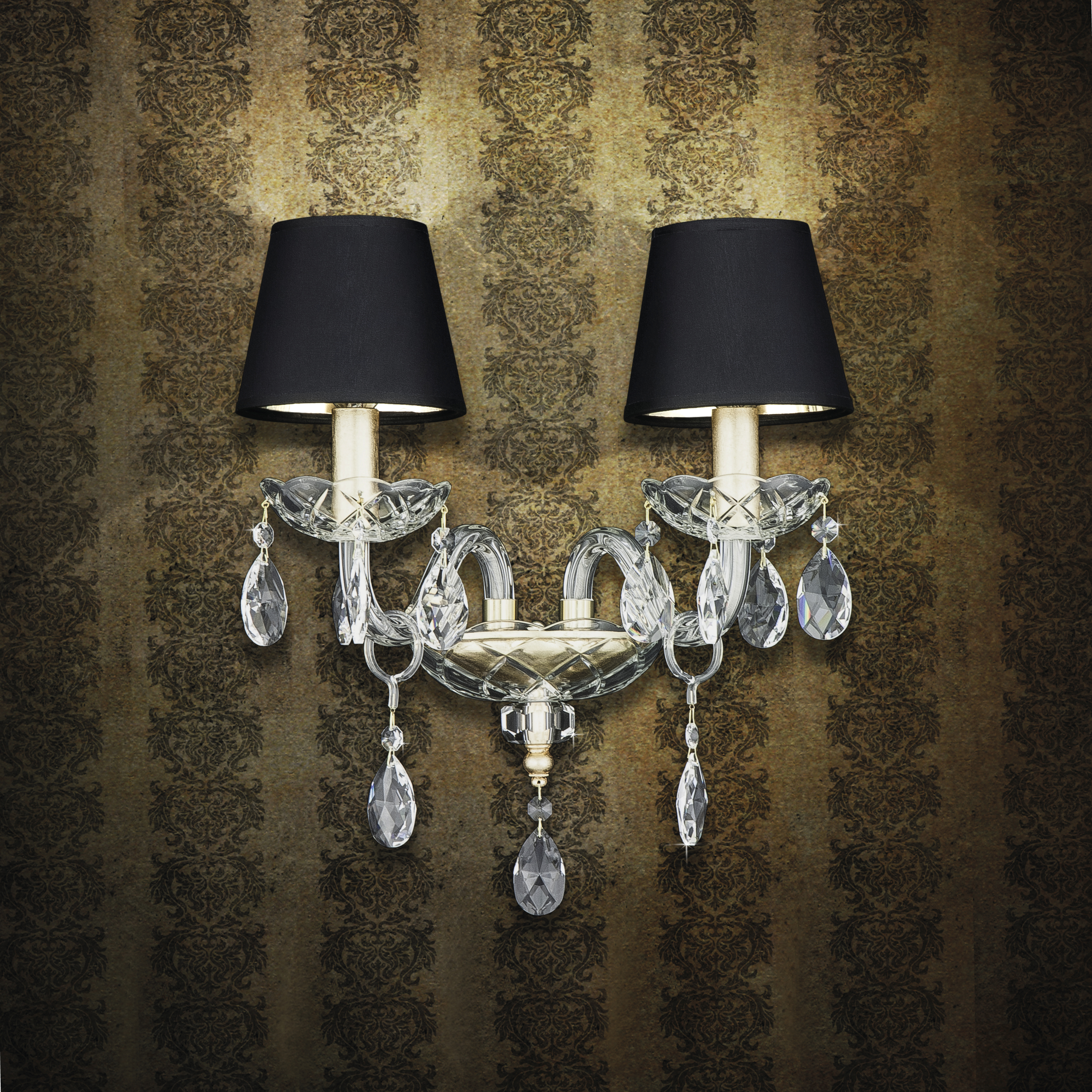 Olympia 104/AP 2 φύλλο χρυσού-κρυστάλλινη απλίκα τοίχου-pvc black gold shade