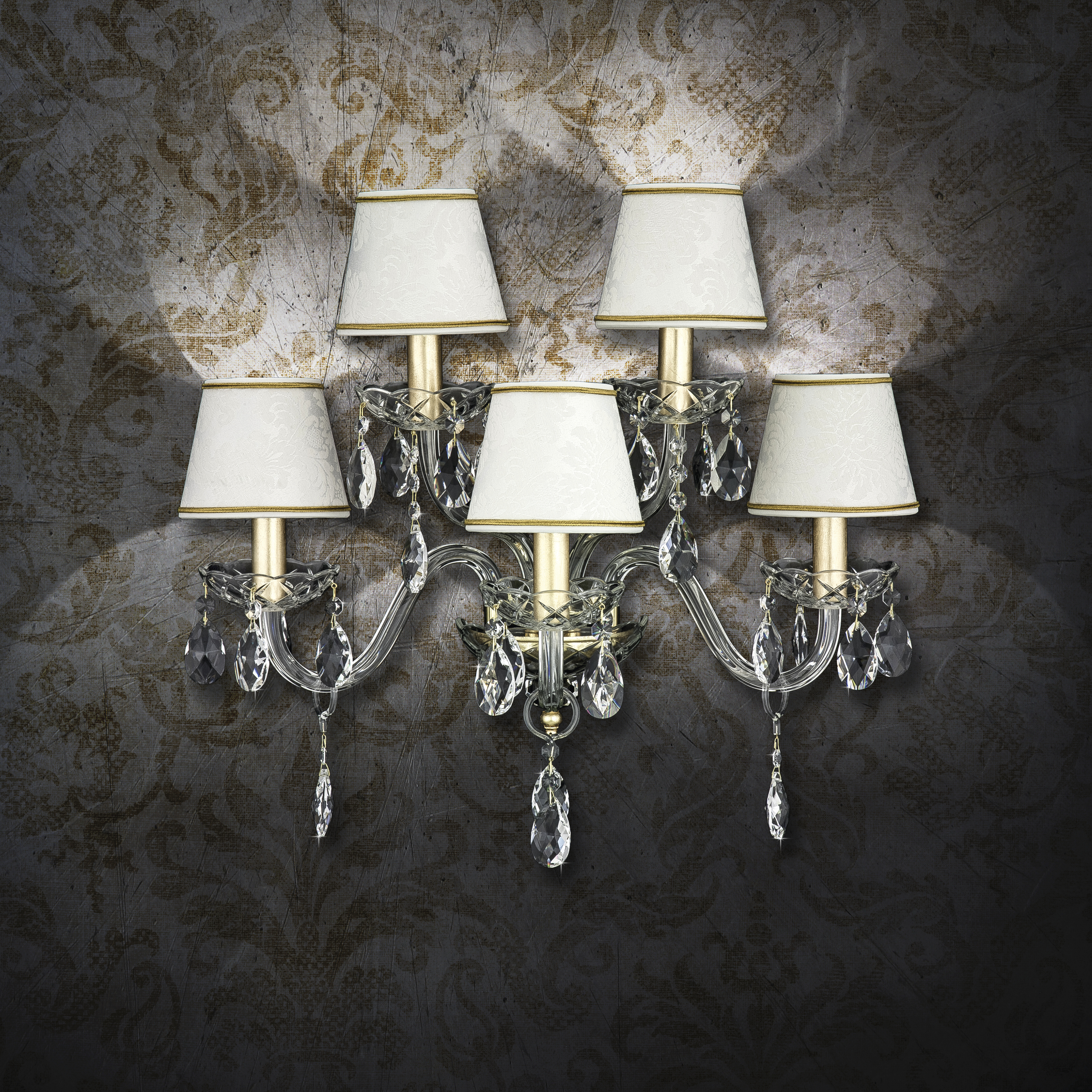 Olympia 104/AP 5 φύλλο χρυσού-κρυστάλλινη απλίκα τοίχου-pvc damasco shade