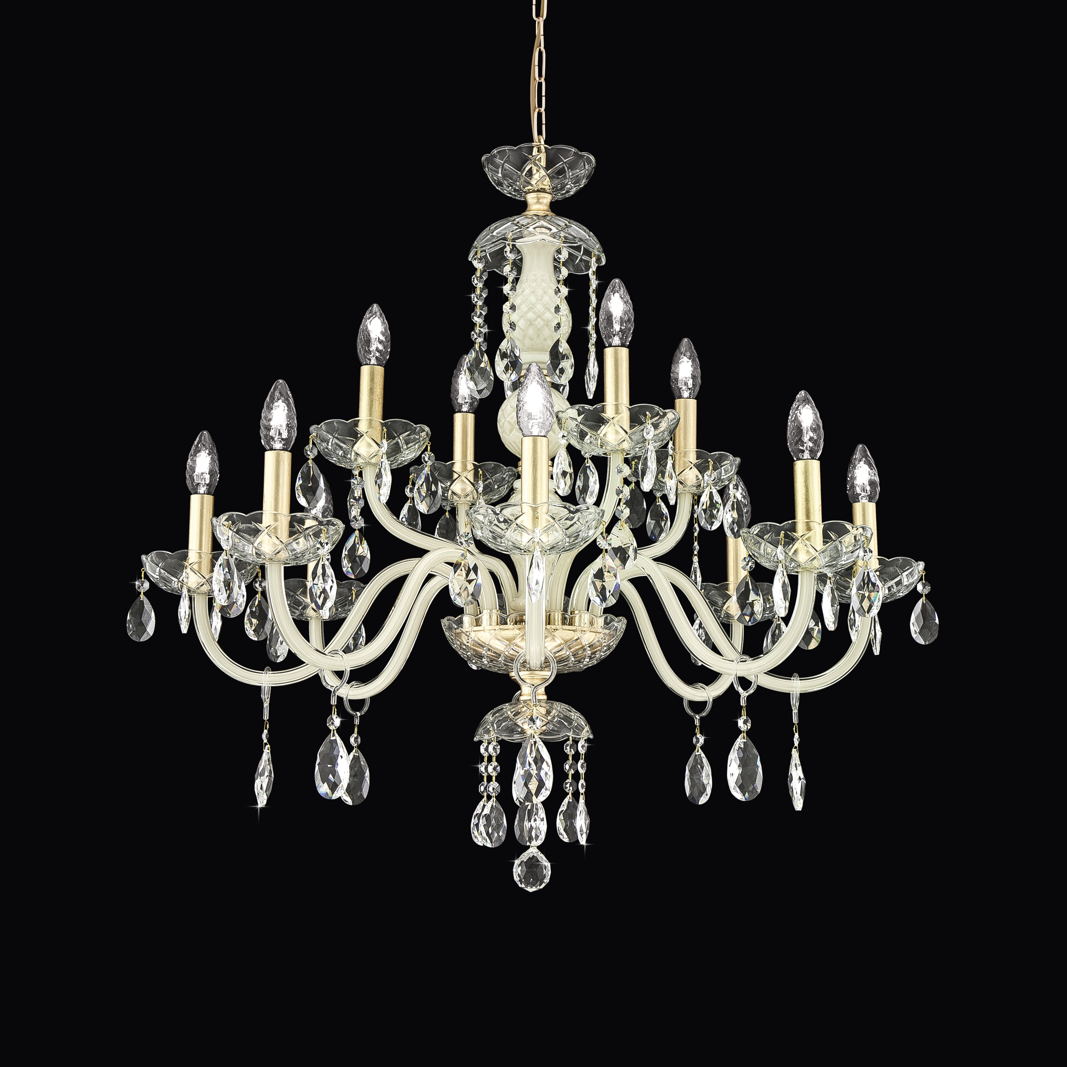 Olympia 104/CH 12 φύλλο χρυσού-ιβουάρ-κρυστάλλινος πολυέλαιος