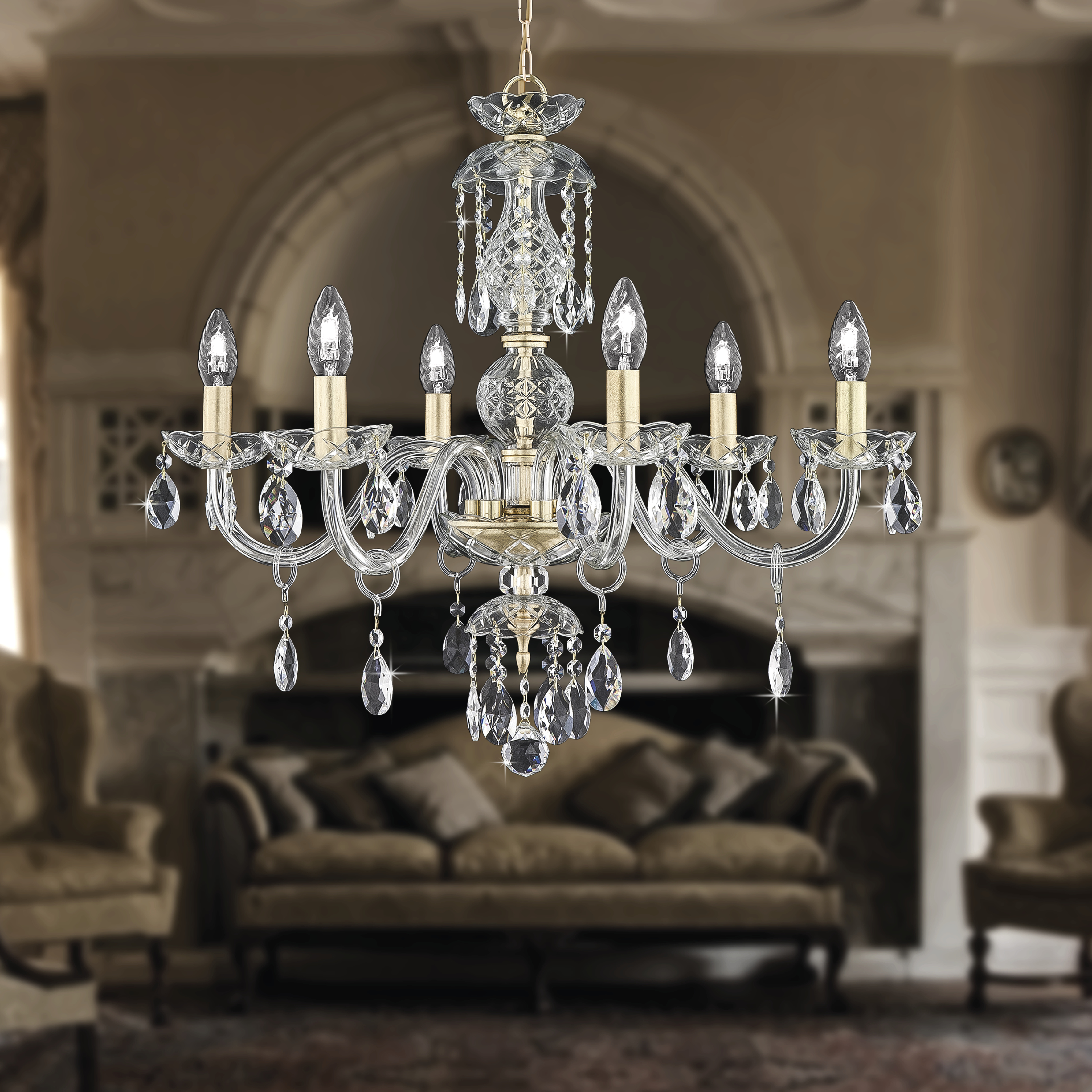 Olympia 104/CH 6 φύλλο χρυσού-κρυστάλλινος πολυέλαιος