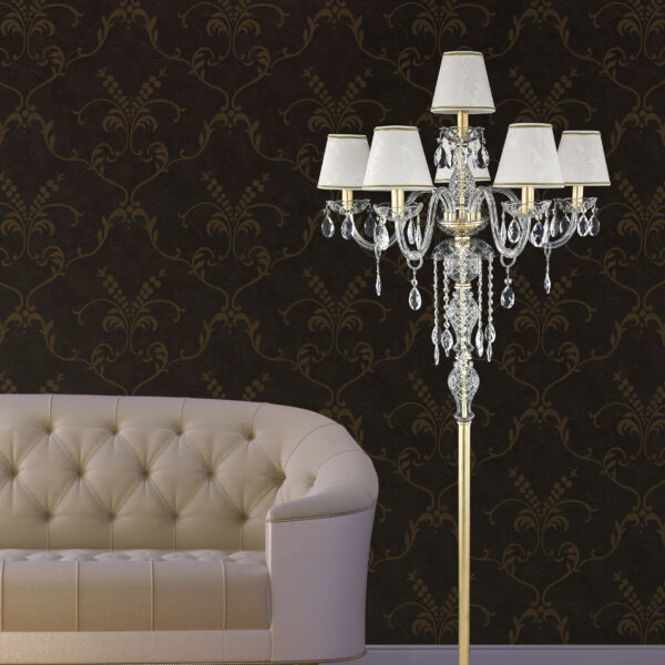 104 FL 6 gold leaf crystal pvc damasco shade view1 Olympia GrandoLuce