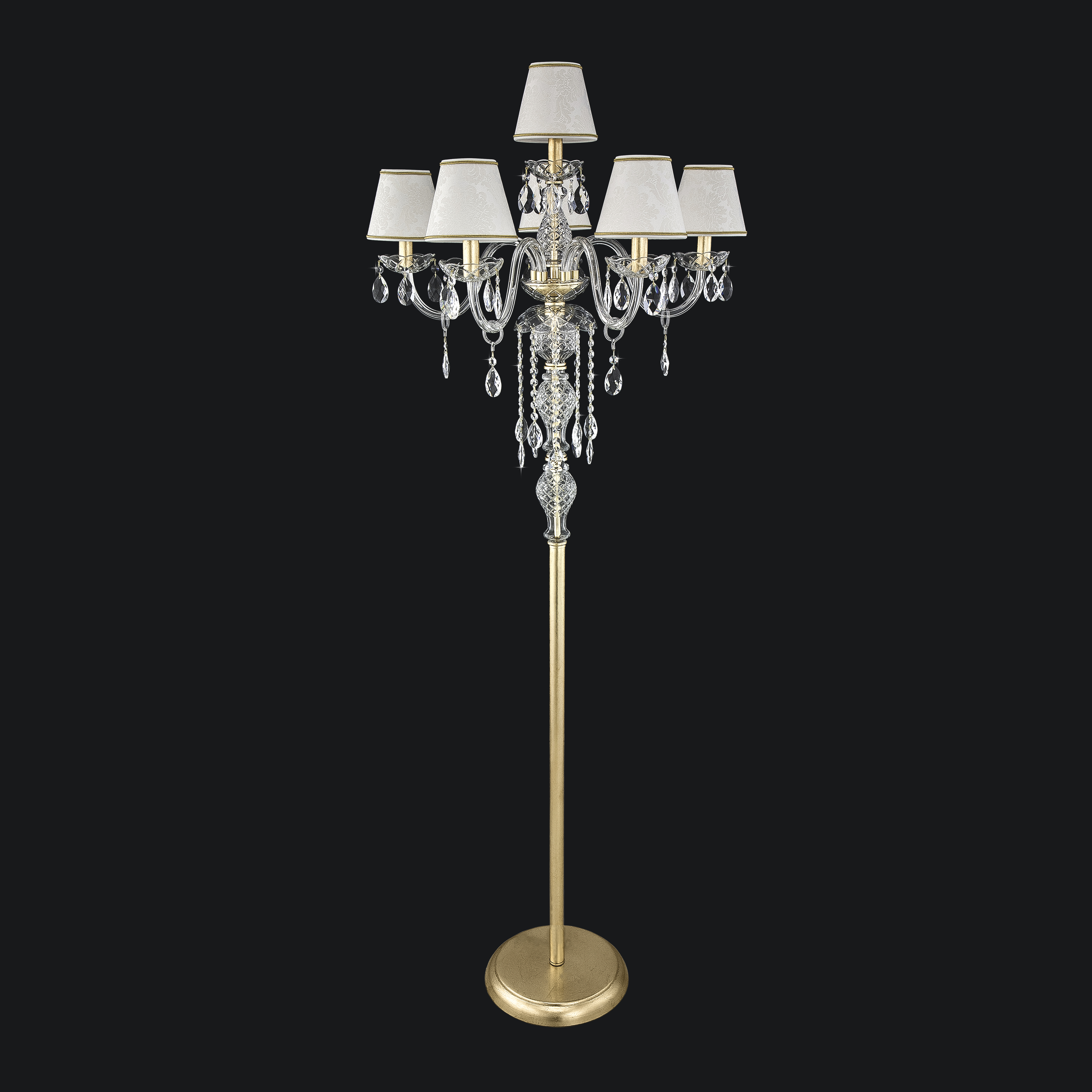 104 FL 6 gold leaf crystal pvc damasco shade view2 Olympia GrandoLuce