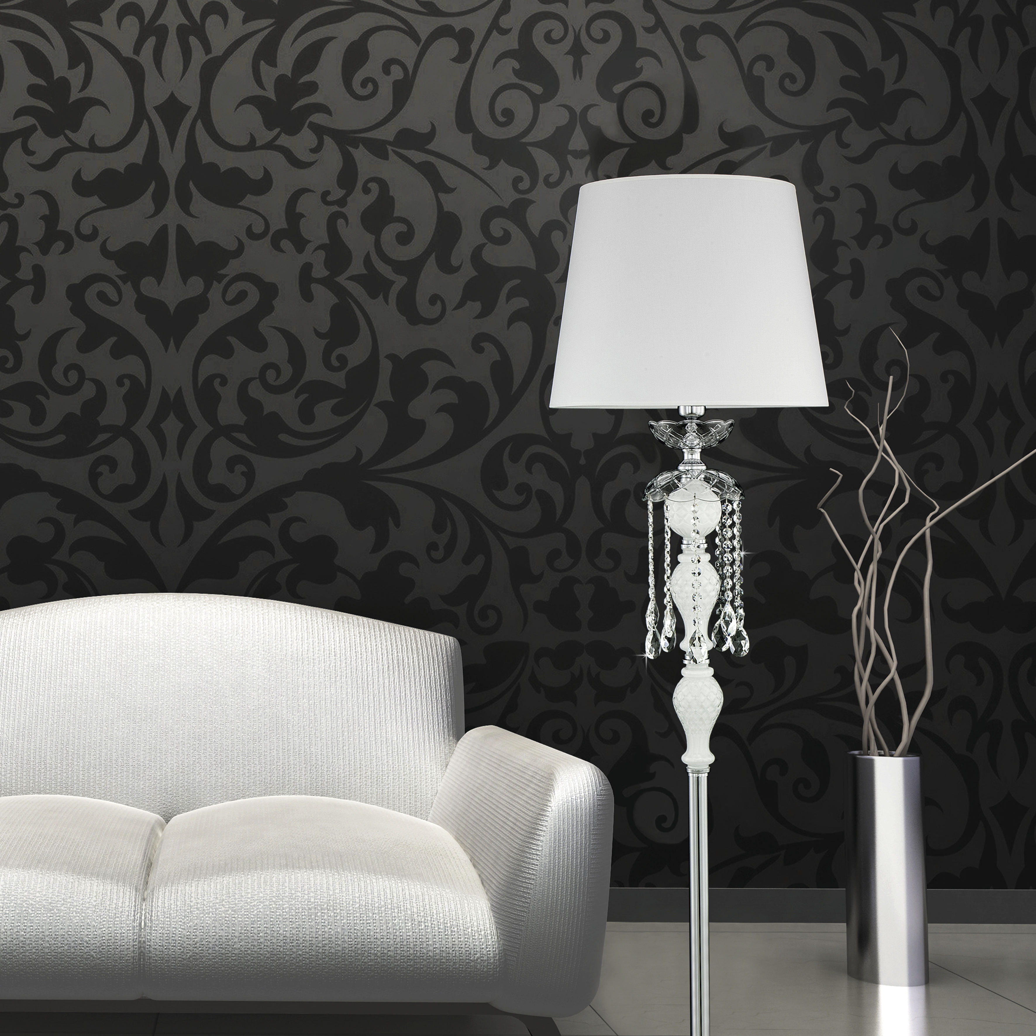 Olympia 104/FL χρώμιο-λευκό-κρυστάλλινο φωτιστικό δαπέδου-pvc white shade