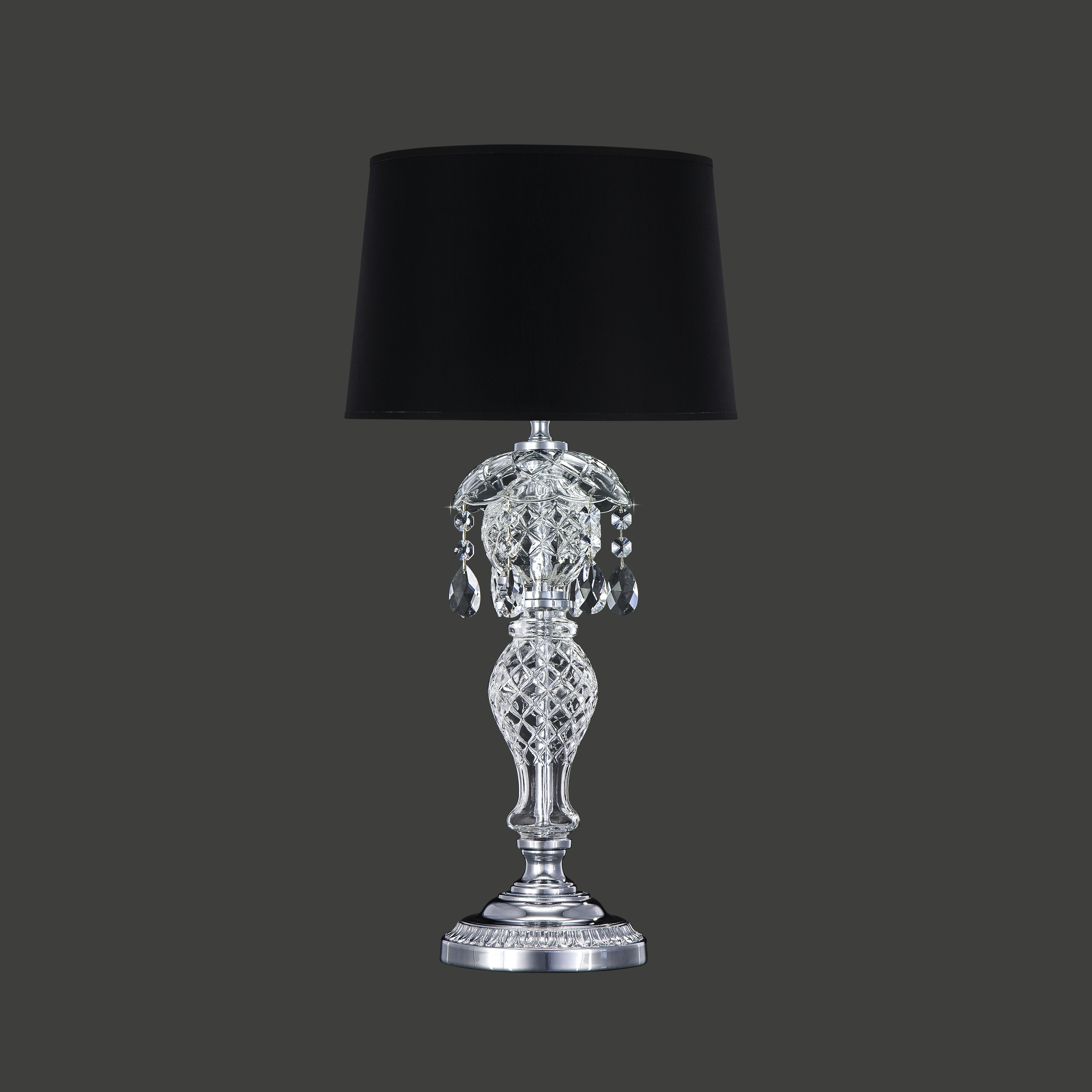 104_LM_chrome_crystal_pvc_black_chrome_shade_view2_Olympia_GrandoLuce 104 LM chrome crystal pvc black chrome shade view2 Olympia GrandoLuce