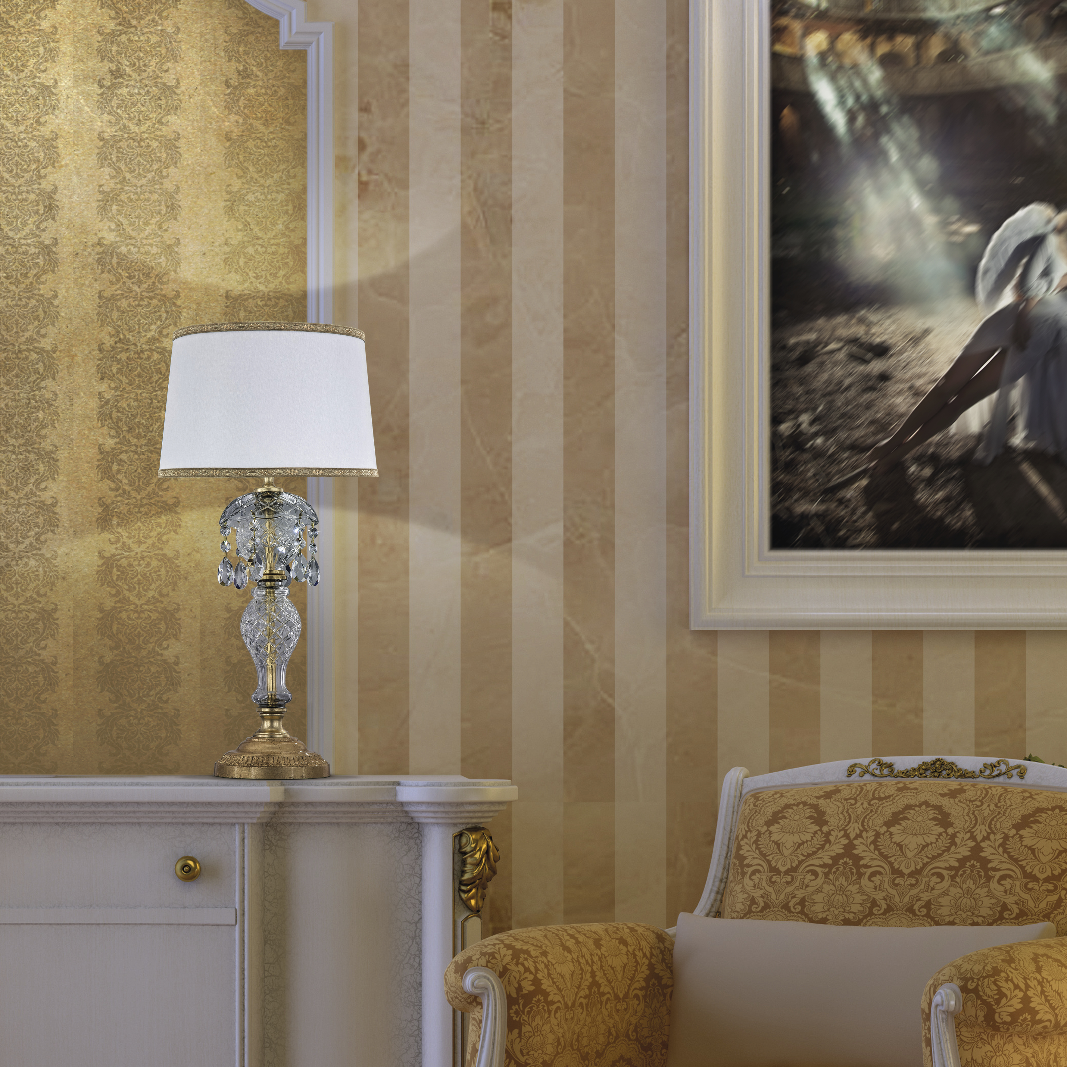 Olympia 104/LM φύλλο χρυσού-κρυστάλλινο επιτραπέζιο φωτιστικό-λαμπατέρ-pvc white gold shade