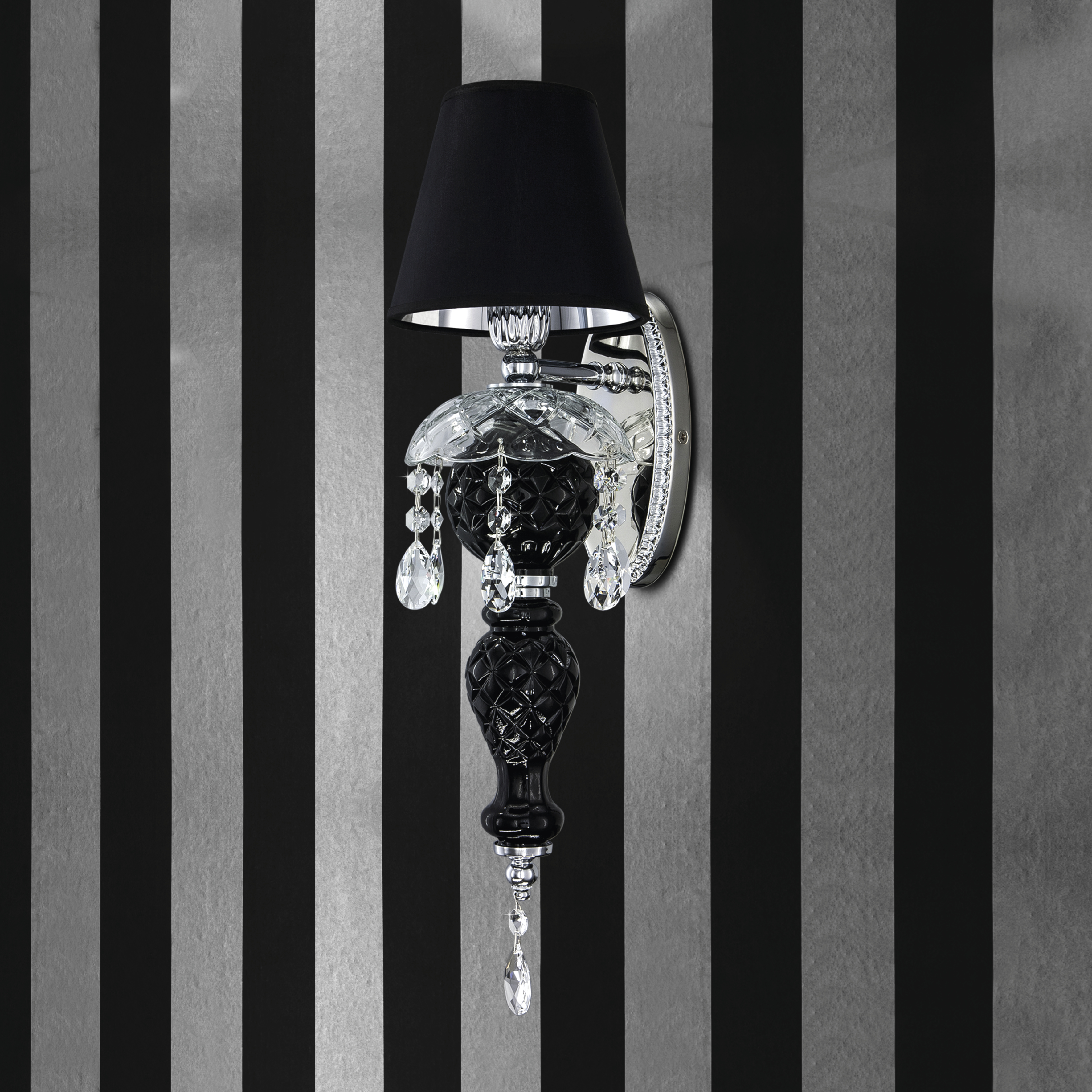 Mirsini 105/AP 1 χρώμιο-μαύρη-κρυστάλλινη απλίκα τοίχου-pvc black chrome shade