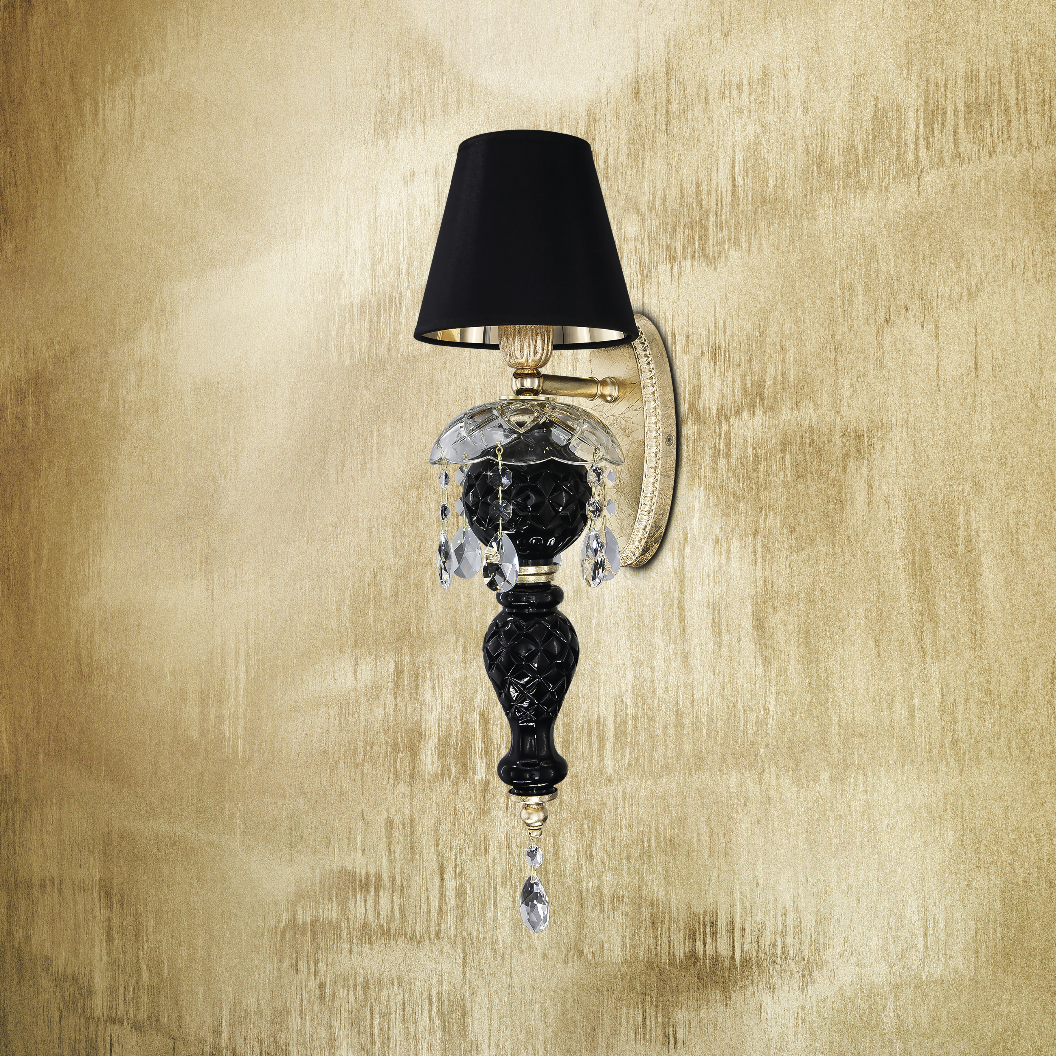 Mirsini 105/AP 1 φύλλο χρυσού-μαύρη-κρυστάλλινη απλίκα τοίχου-pvc black gold shade