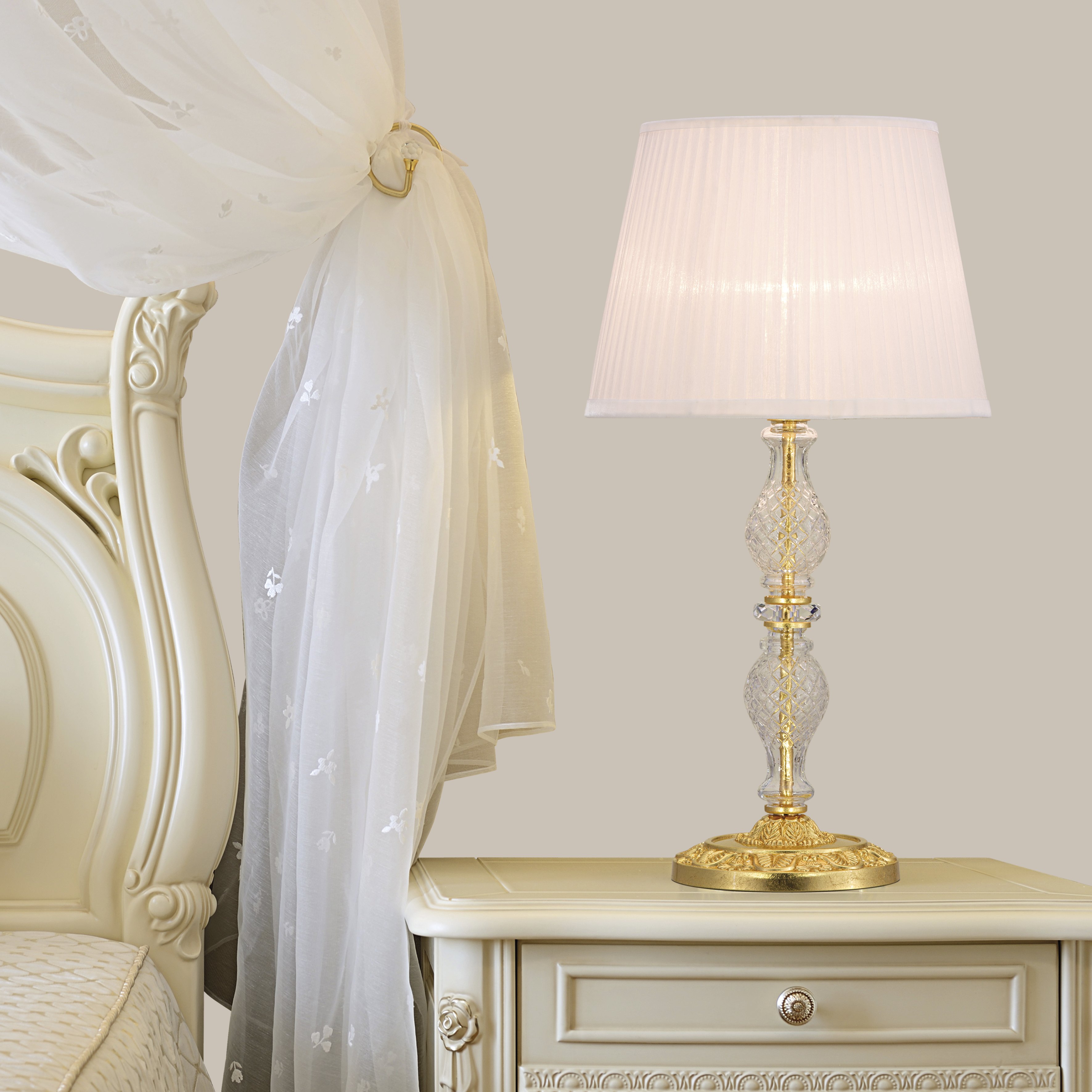 Mirsini 105/LG φύλλο χρυσού-κρυστάλλινο επιτραπέζιο φωτιστικό-λαμπατέρ-organdy ivory shade