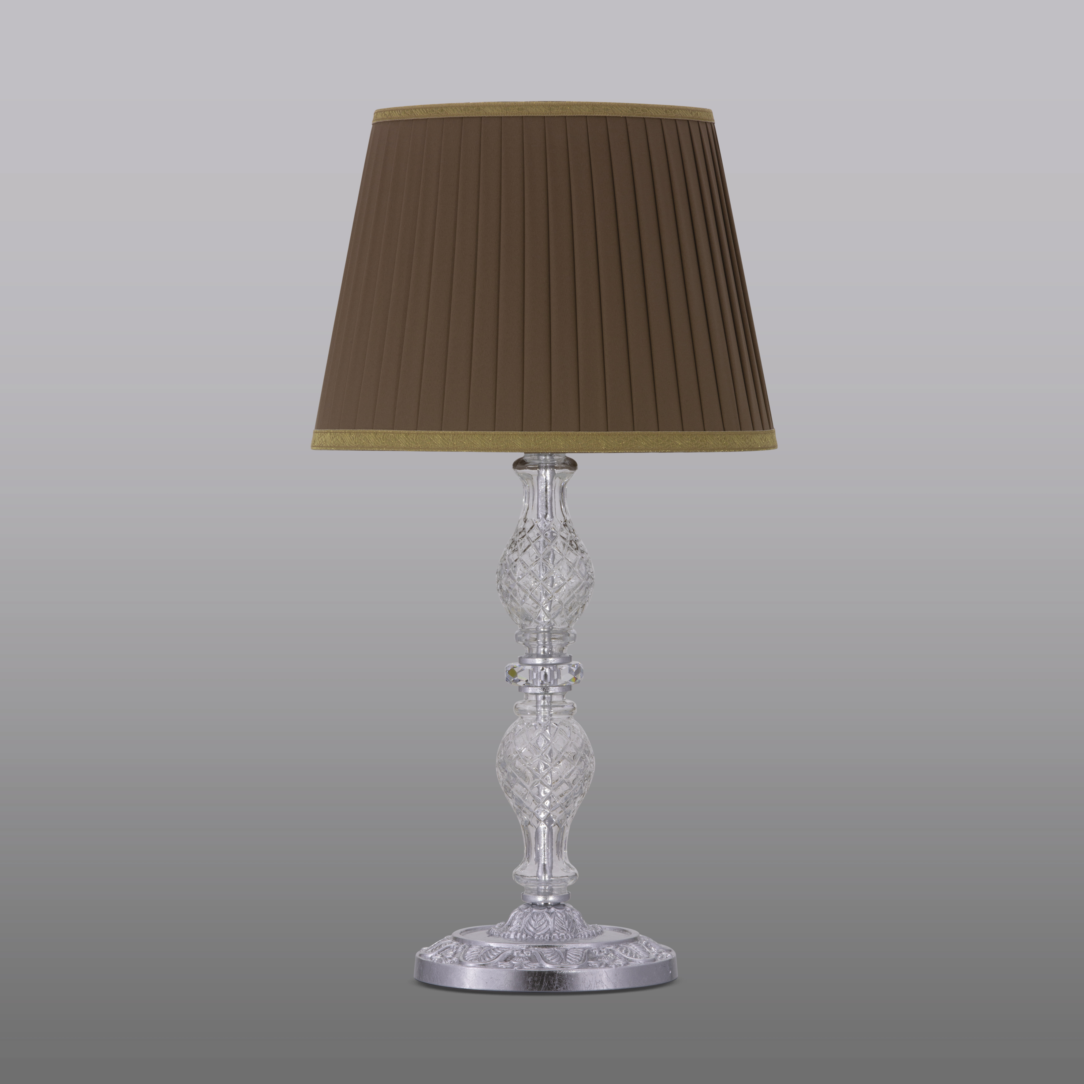 Mirsini 105/LG φύλλο ασήμι-κρυστάλλινο επιτραπέζιο φωτιστικό-λαμπατέρ-fabric mocha shade