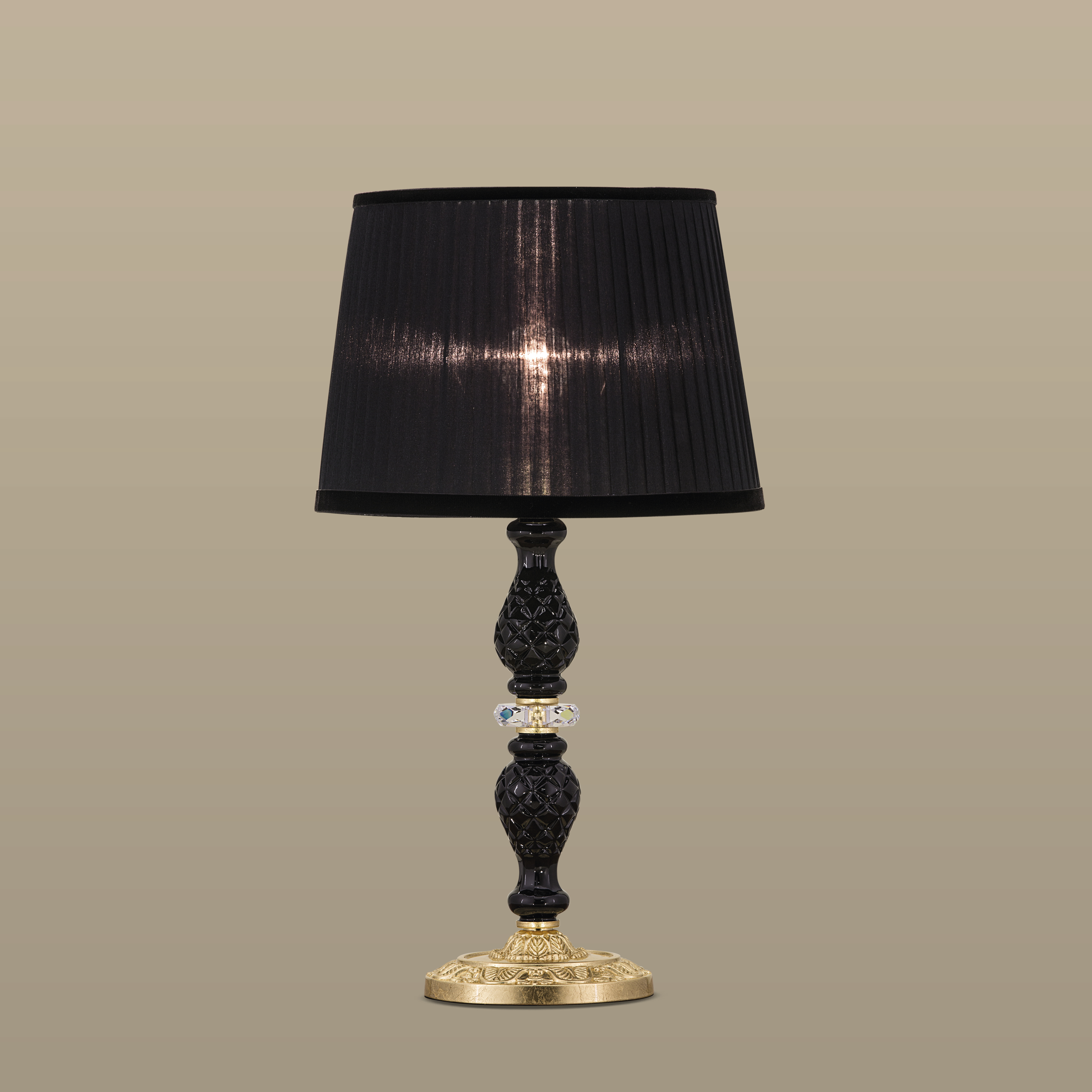 Mirsini 105/LM φύλλο χρυσού-μαύρο-κρυστάλλινο επιτραπέζιο φωτιστικό-λαμπατέρ-organdy black shade