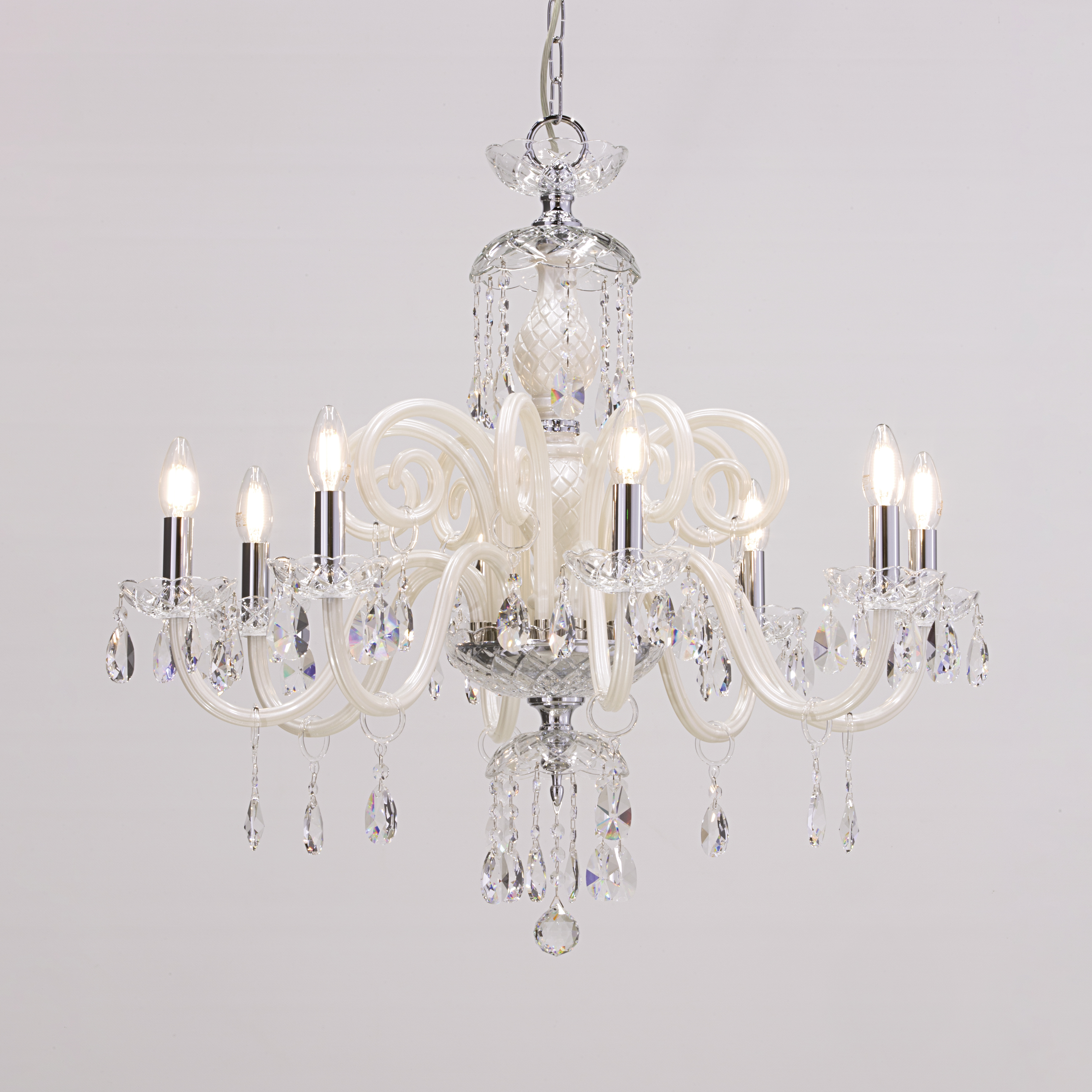 Iokasti 106/CH 8 χρώμιο-πέρλα-κρυστάλλινος πολυέλαιος