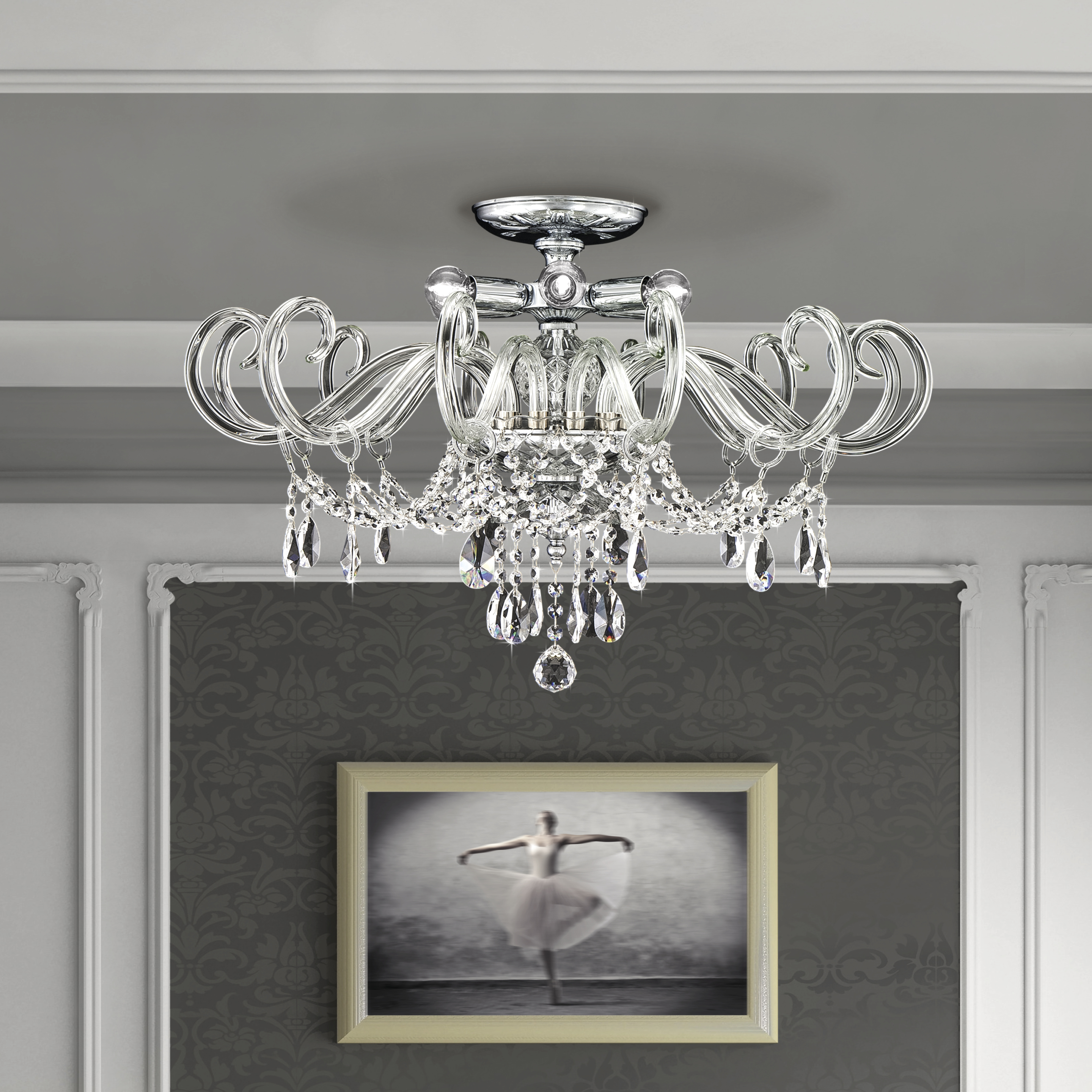 Iokasti 106/PLM χρώμιο-κρυστάλλινο φωτιστικό οροφής-πλαφονιέρα