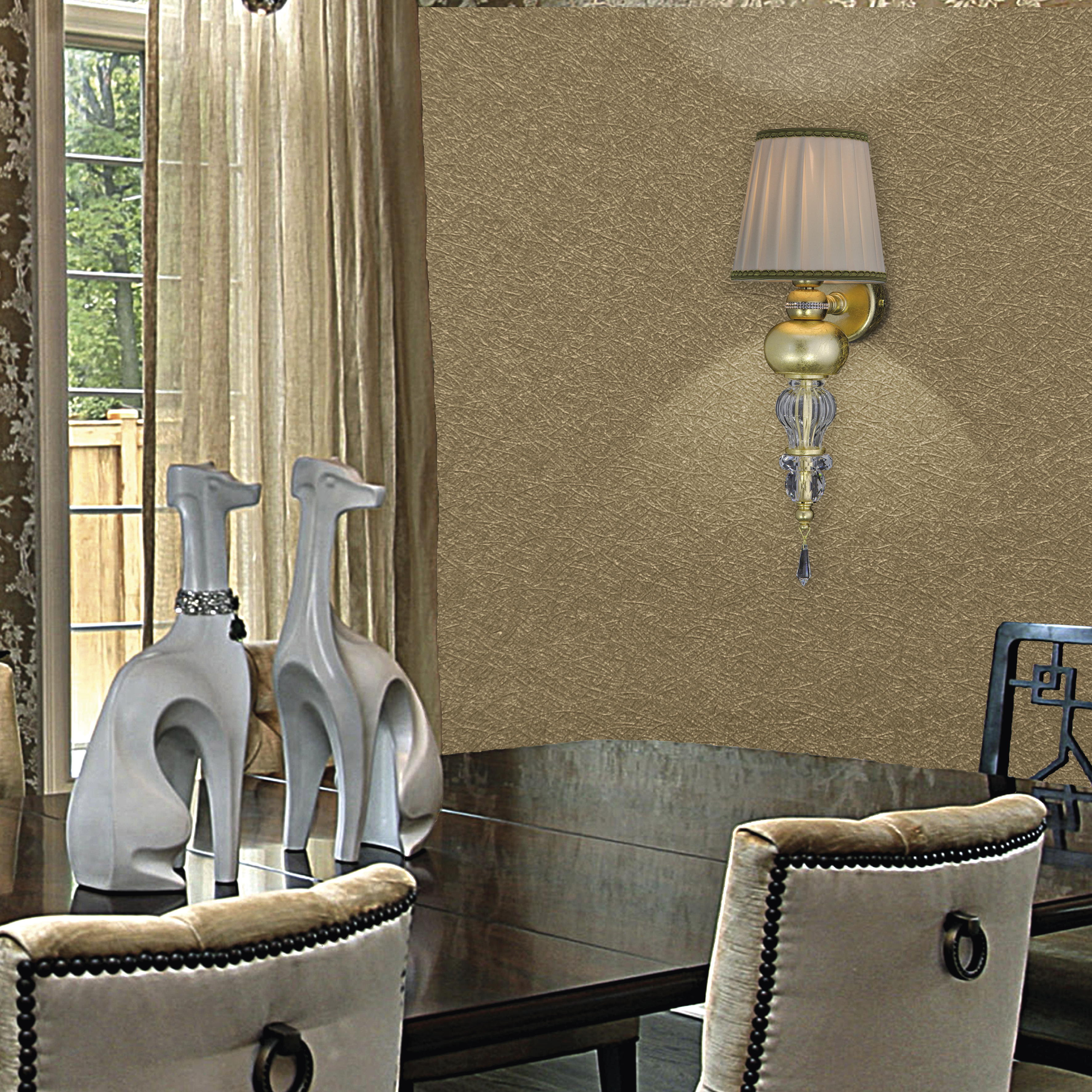 Juliana 108/AP 1 φύλλο χρυσού-κρυστάλλινη απλίκα τοίχου-fabric beige shade