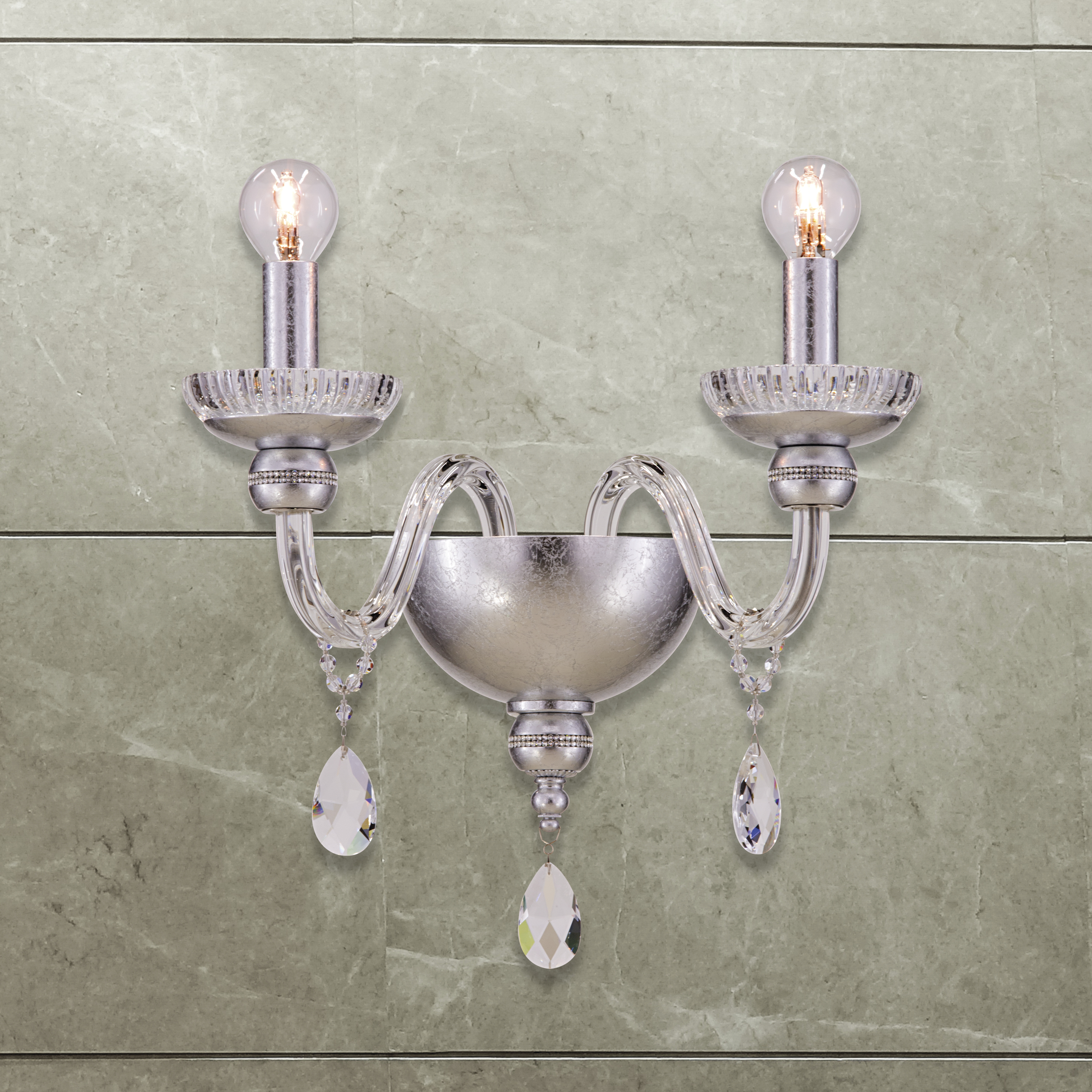 Juliana 108/AP 2 φύλλο ασήμι-κρυστάλλινη απλίκα τοίχου