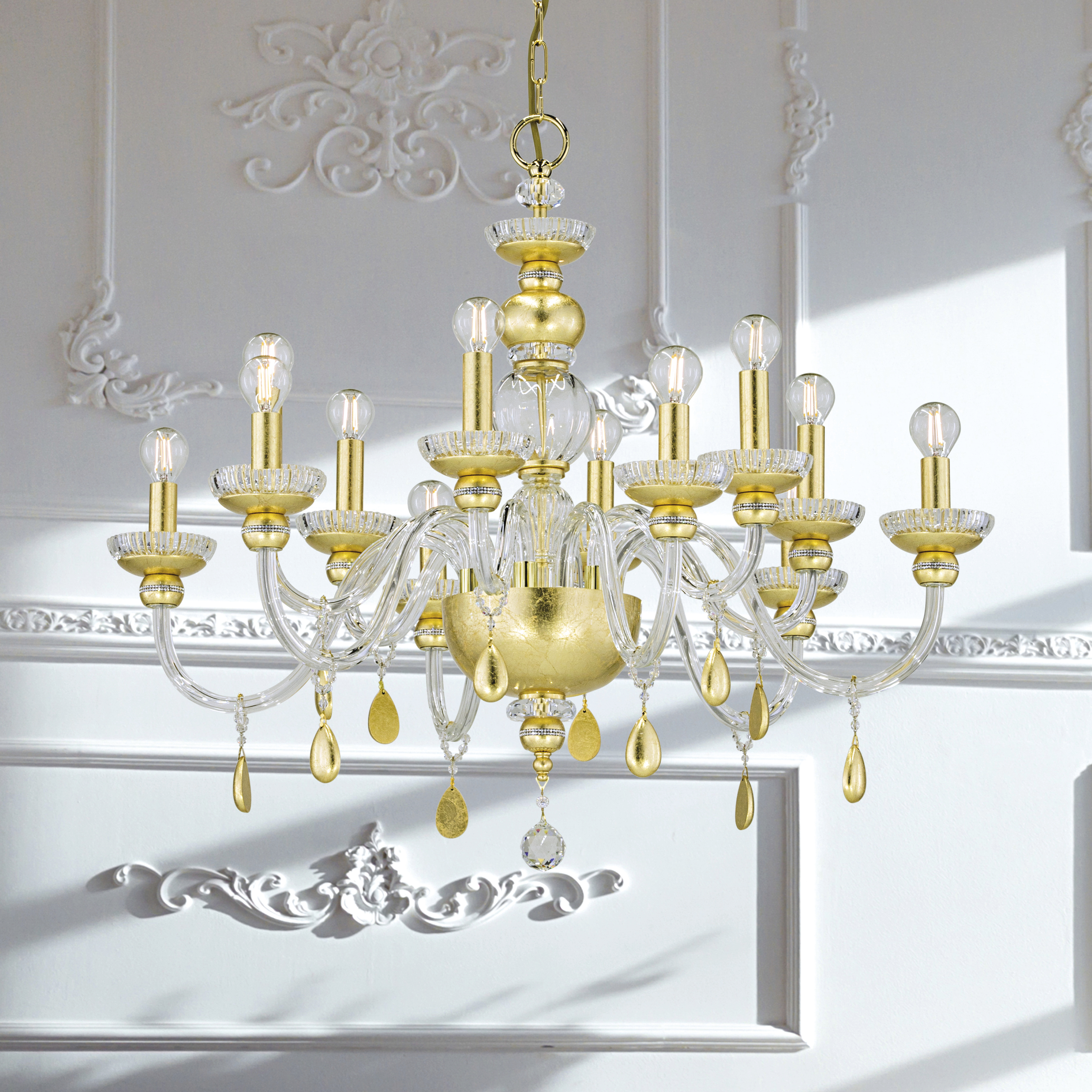 Juliana 108/CH 12 φύλλο χρυσού-κρυστάλλινος πολυέλαιος