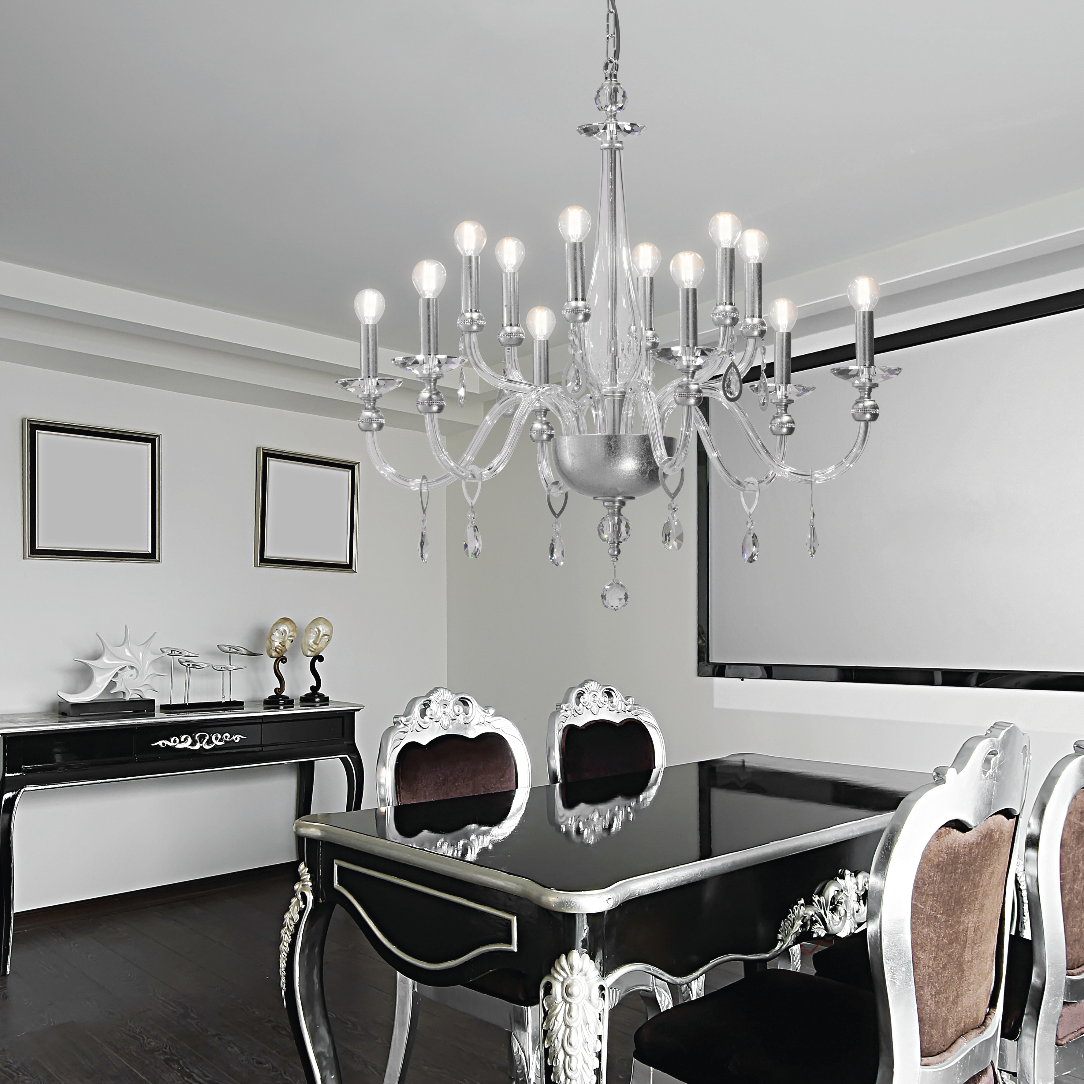 Melina 110/CH 12 φύλλο ασήμι-κρυστάλλινος πολυέλαιος