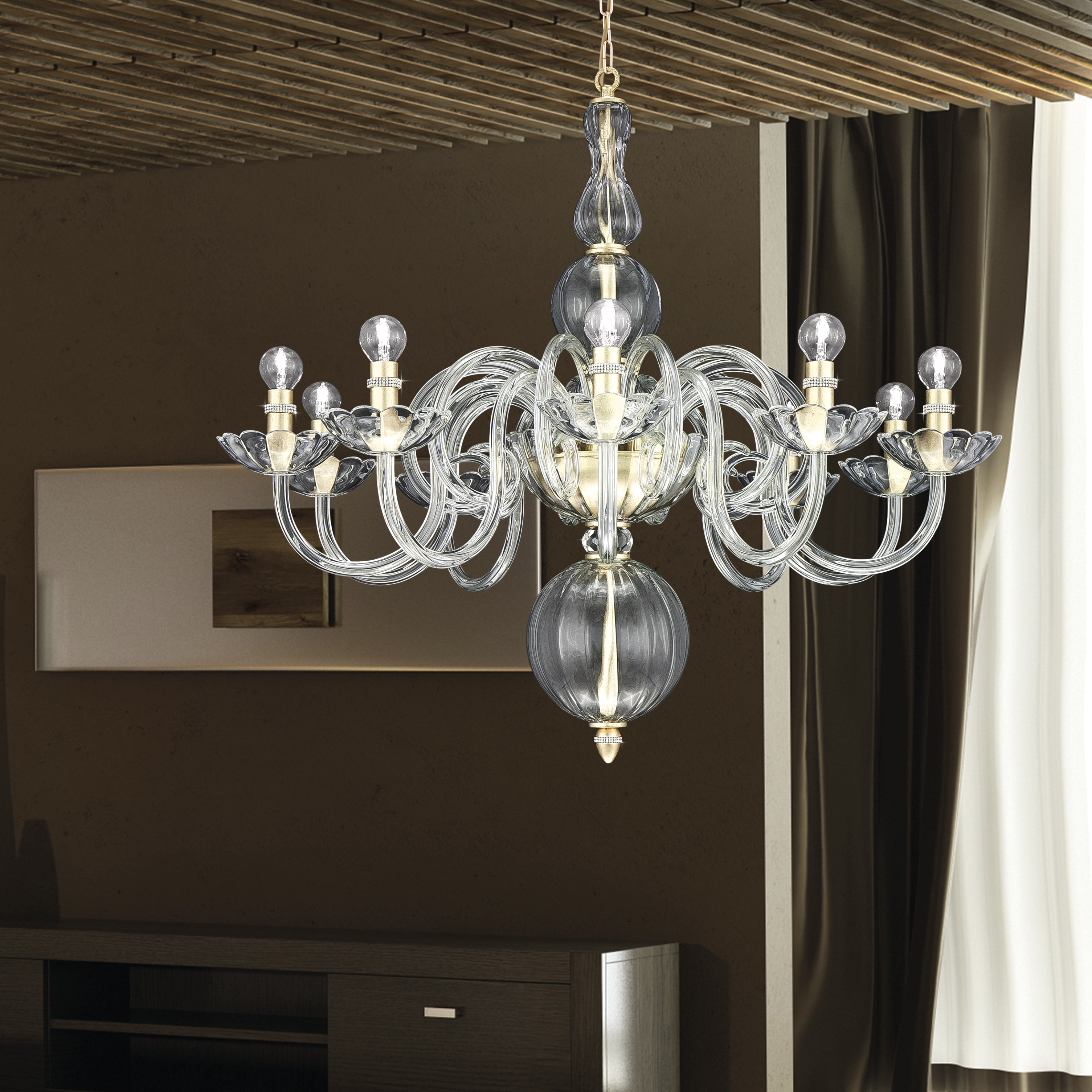 Amanda 118/CH 10 φύλλο χρυσού-κρυστάλλινος πολυέλαιος