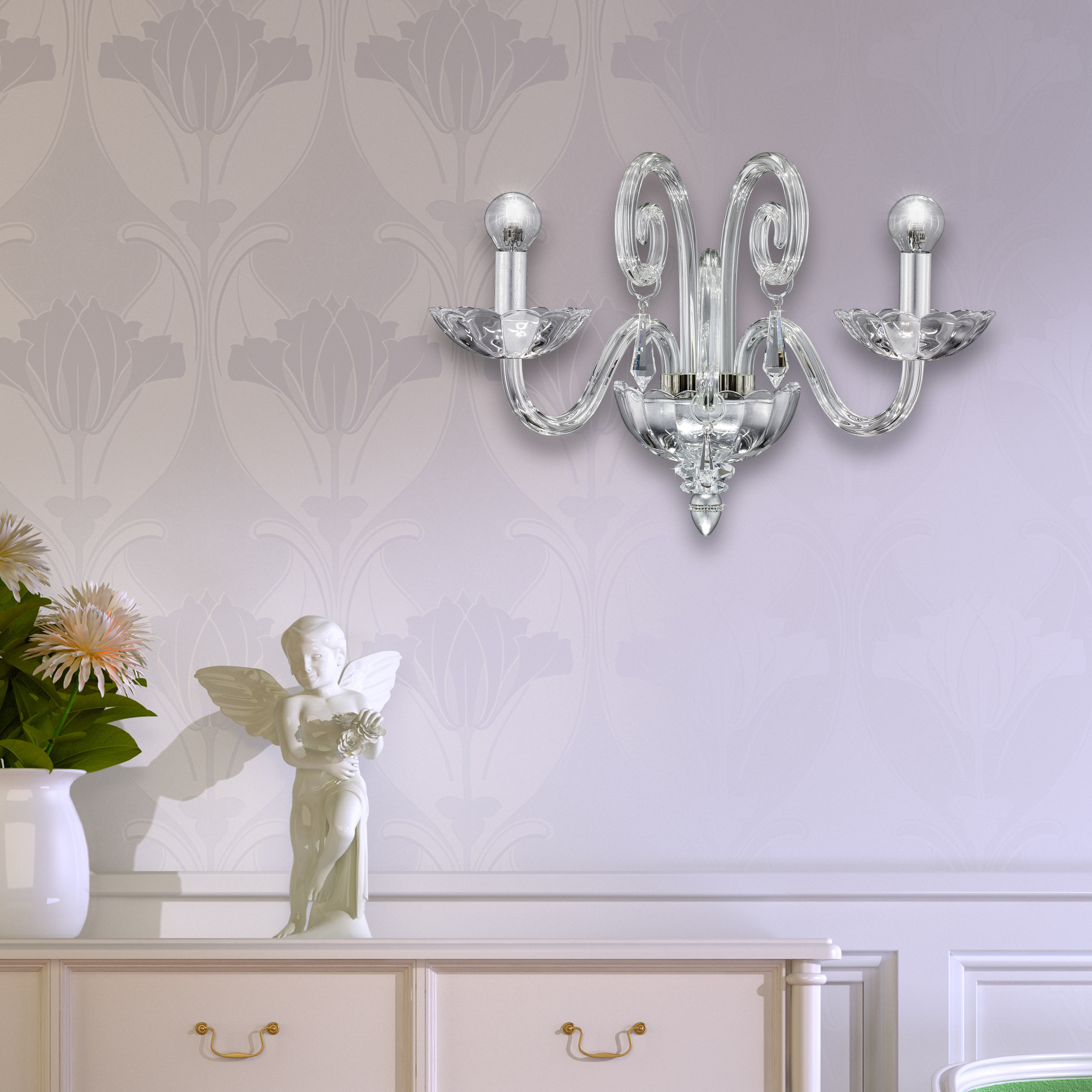 Venere 122/AP 2 φύλλο ασήμι-κρυστάλλινη απλίκα τοίχου