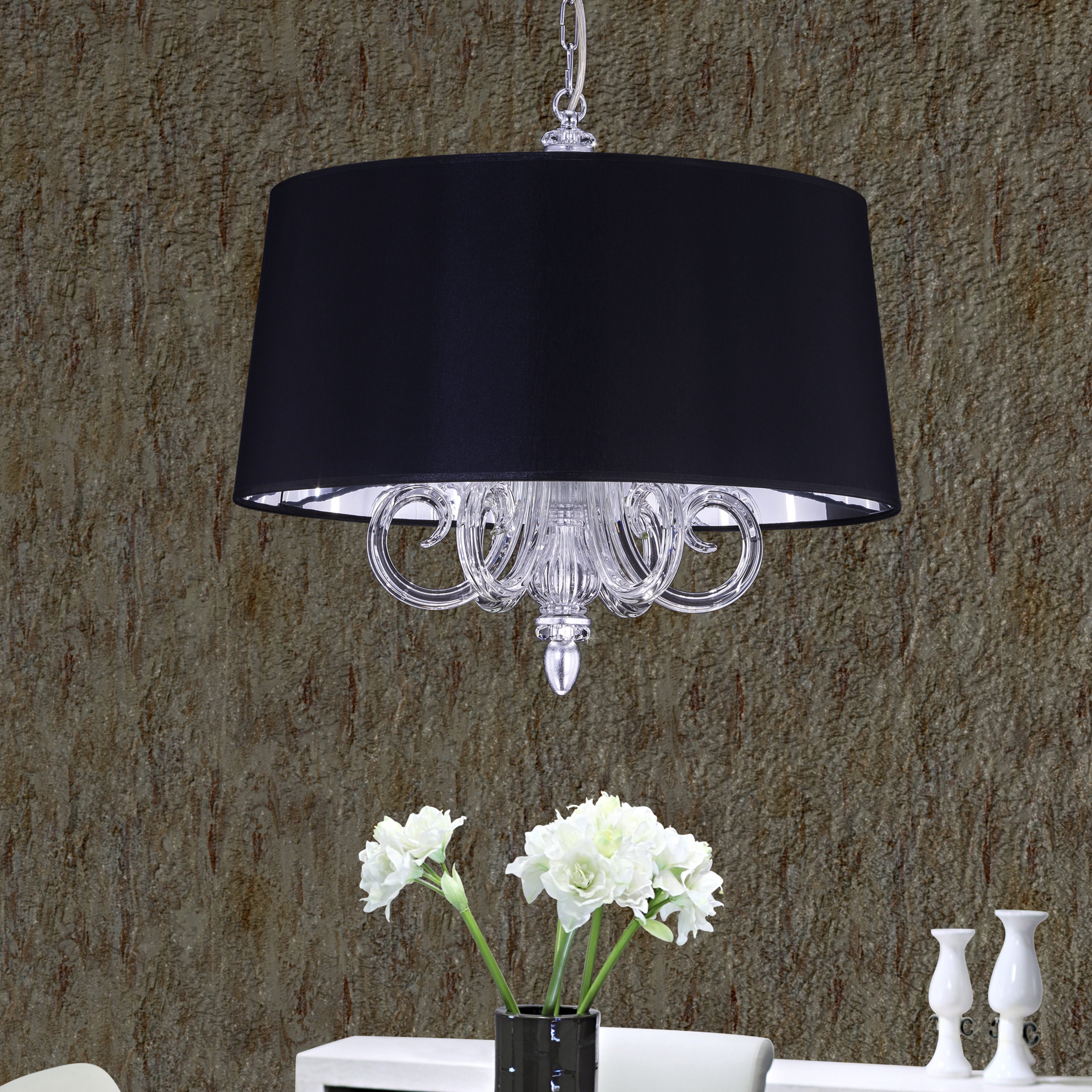 109 SM silver leaf crystal pvc black chrome shade view1 Dafne GrandoLuce