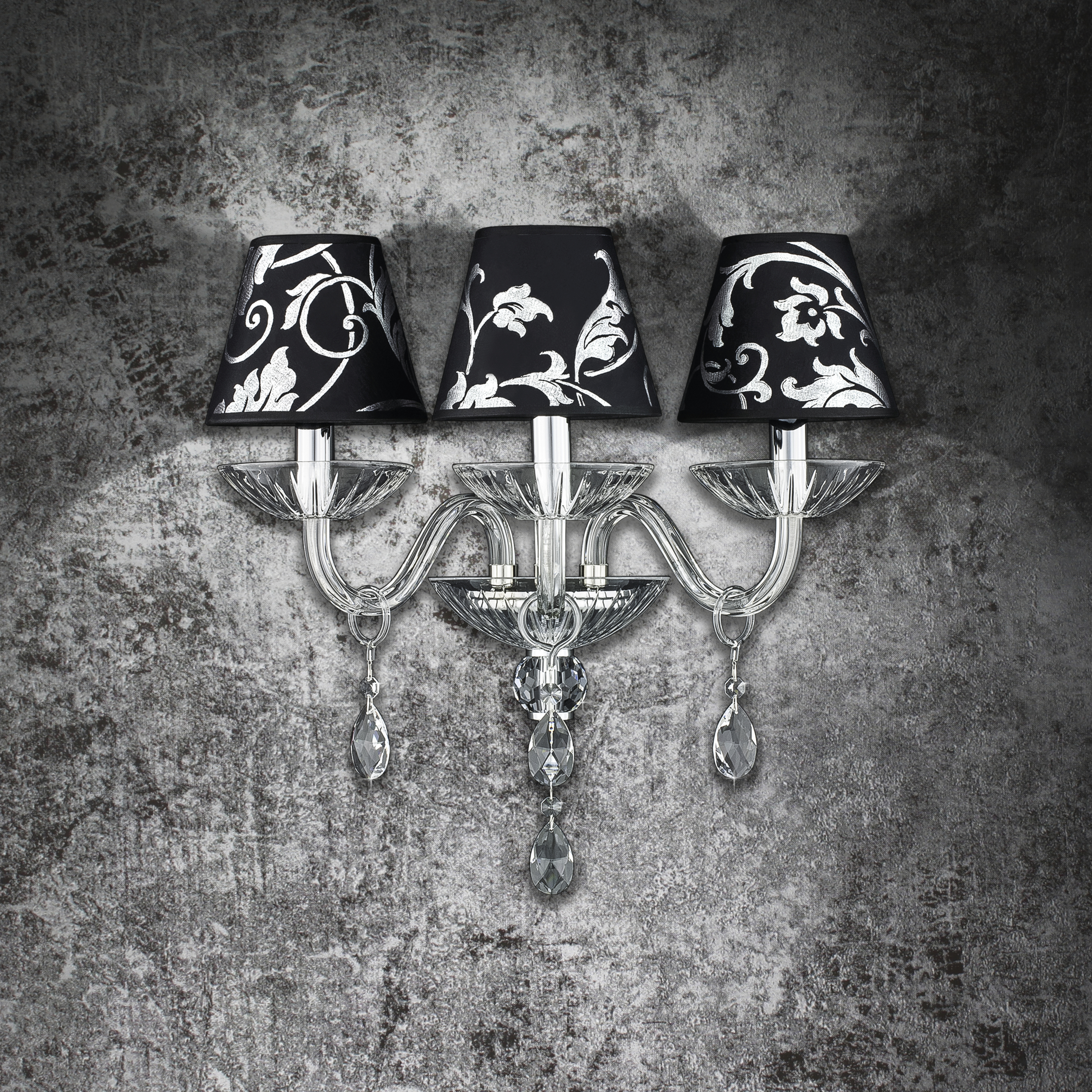 Leonie 112/AP 3 χρώμιο-κρυστάλλινη απλίκα τοίχου-pvc silver leaf black shade