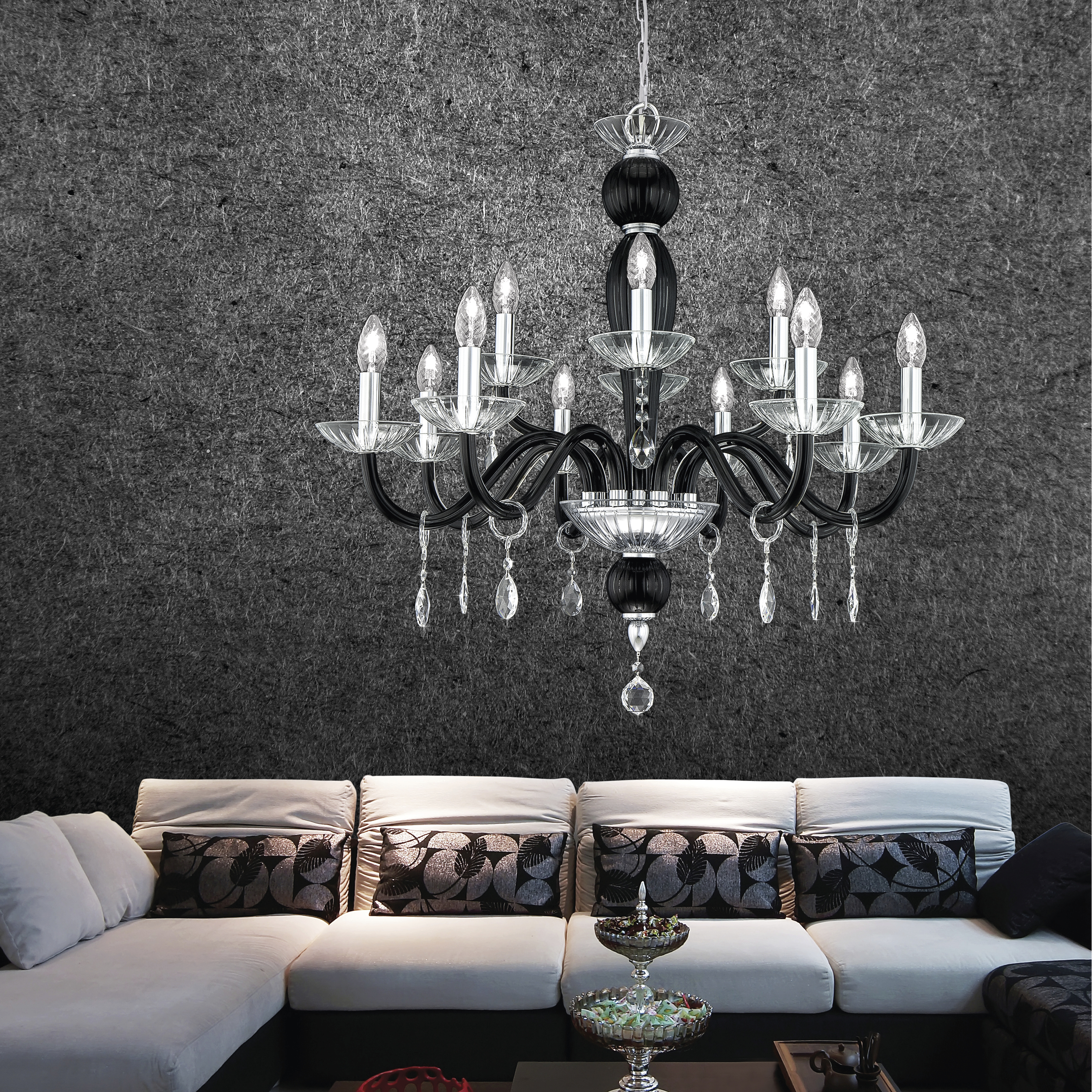 Leonie 112/CH 12 χρώμιο-μαύρος-κρυστάλλινος πολυέλαιος