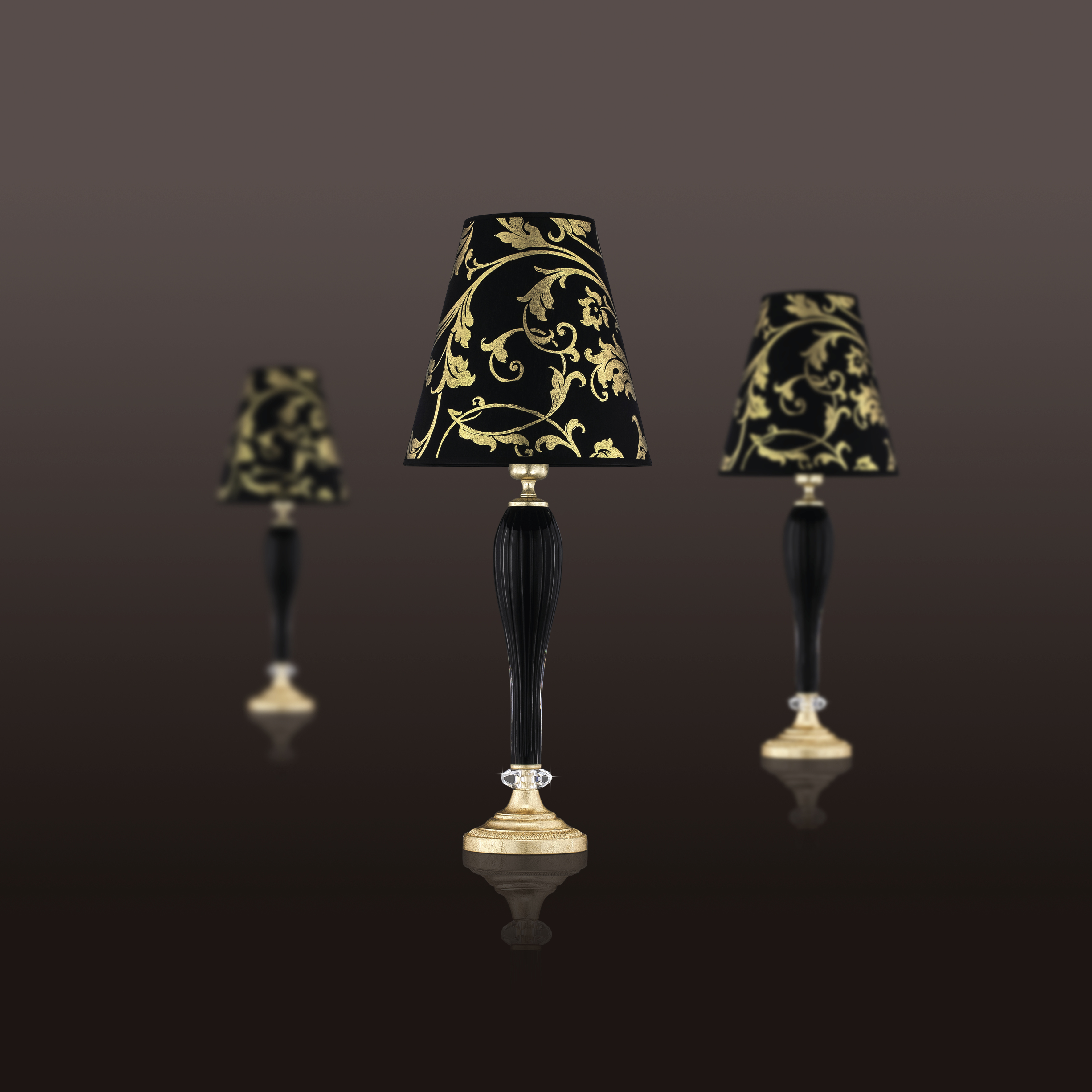 Leonie 112/LM φύλλο χρυσού-μαύρο-κρυστάλλινο επιτραπέζιο φωτιστικό-λαμπατέρ-pvc gold leaf black shade