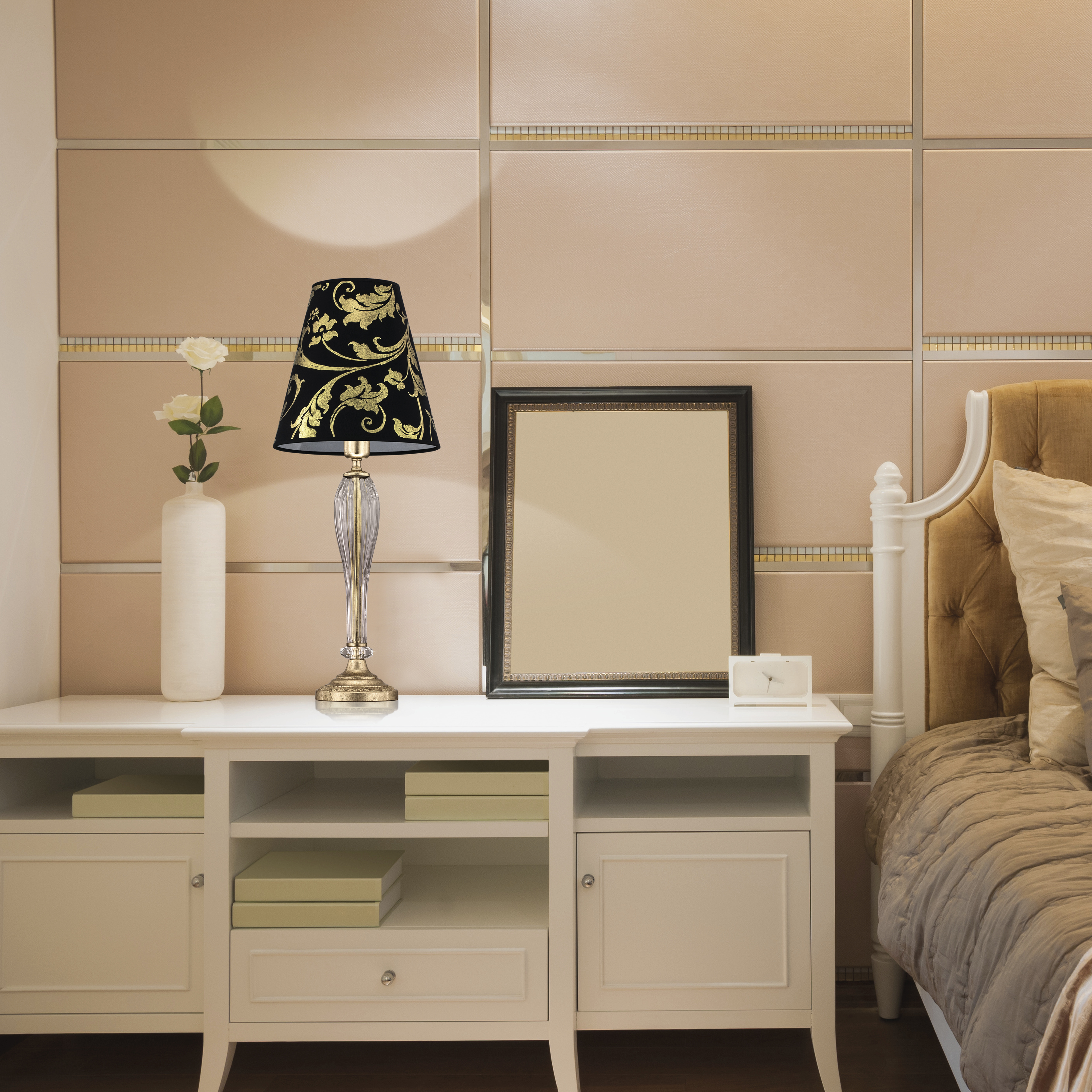 Leonie 112/LM φύλλο χρυσού-κρυστάλλινο επιτραπέζιο φωτιστικό-λαμπατέρ-pvc gold leaf black shade