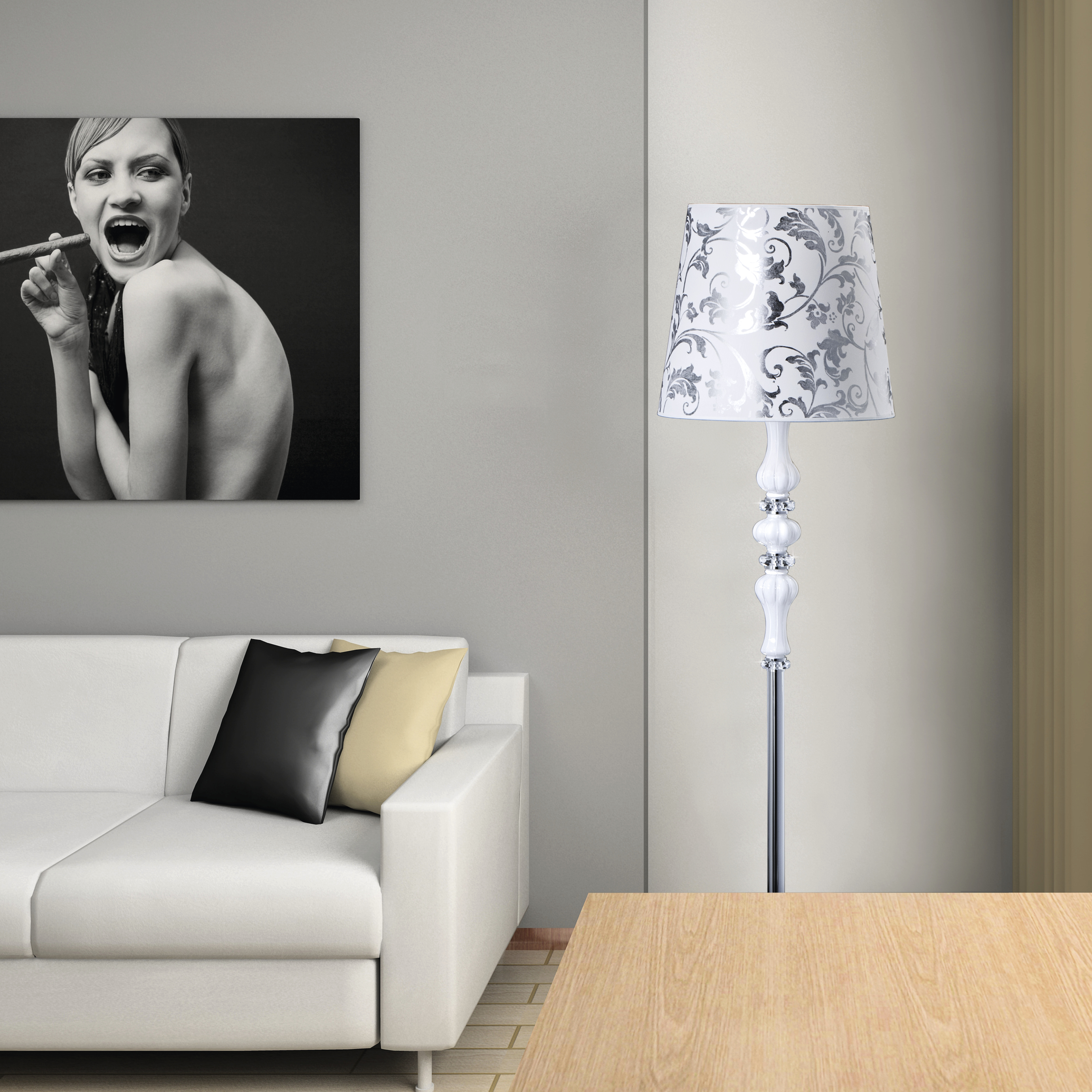 114 FL chrome white pvc silver leaf white shade view1 Reina GrandoLuce