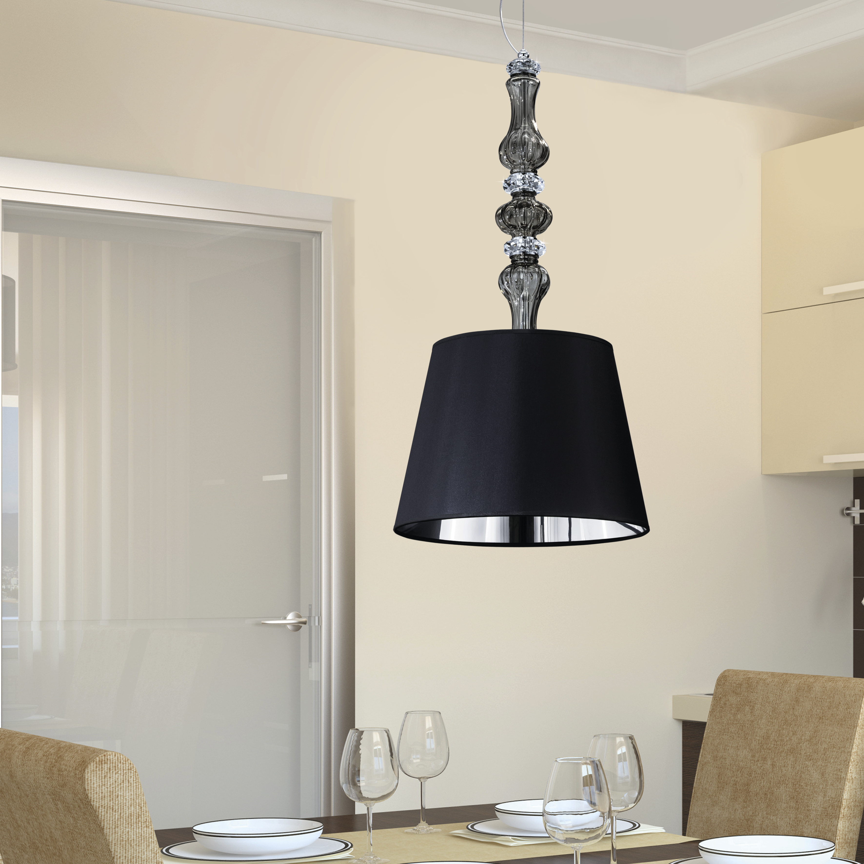 Reina 114/SG χρώμιο-golden teak-κρυστάλλινο κρεμαστό φωτιστικό-pvc black chrome shade
